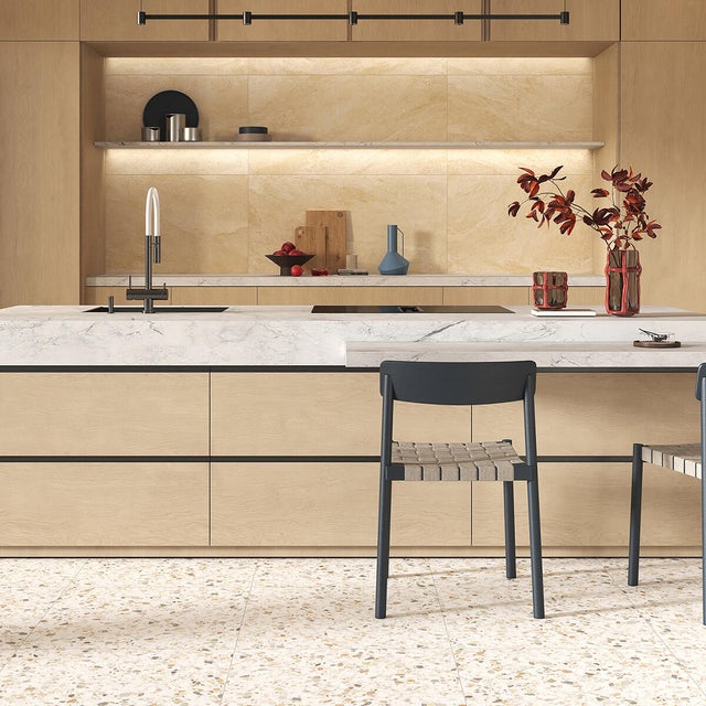 Piastrella da pavimento e rivestimento interno 60 x 119.8 cm Sp. 7.4 mm rettificato Vals-Stone in gres porcellanato smaltato beige opaco traffico intenso (pei 4/5) R9 1.44 mq