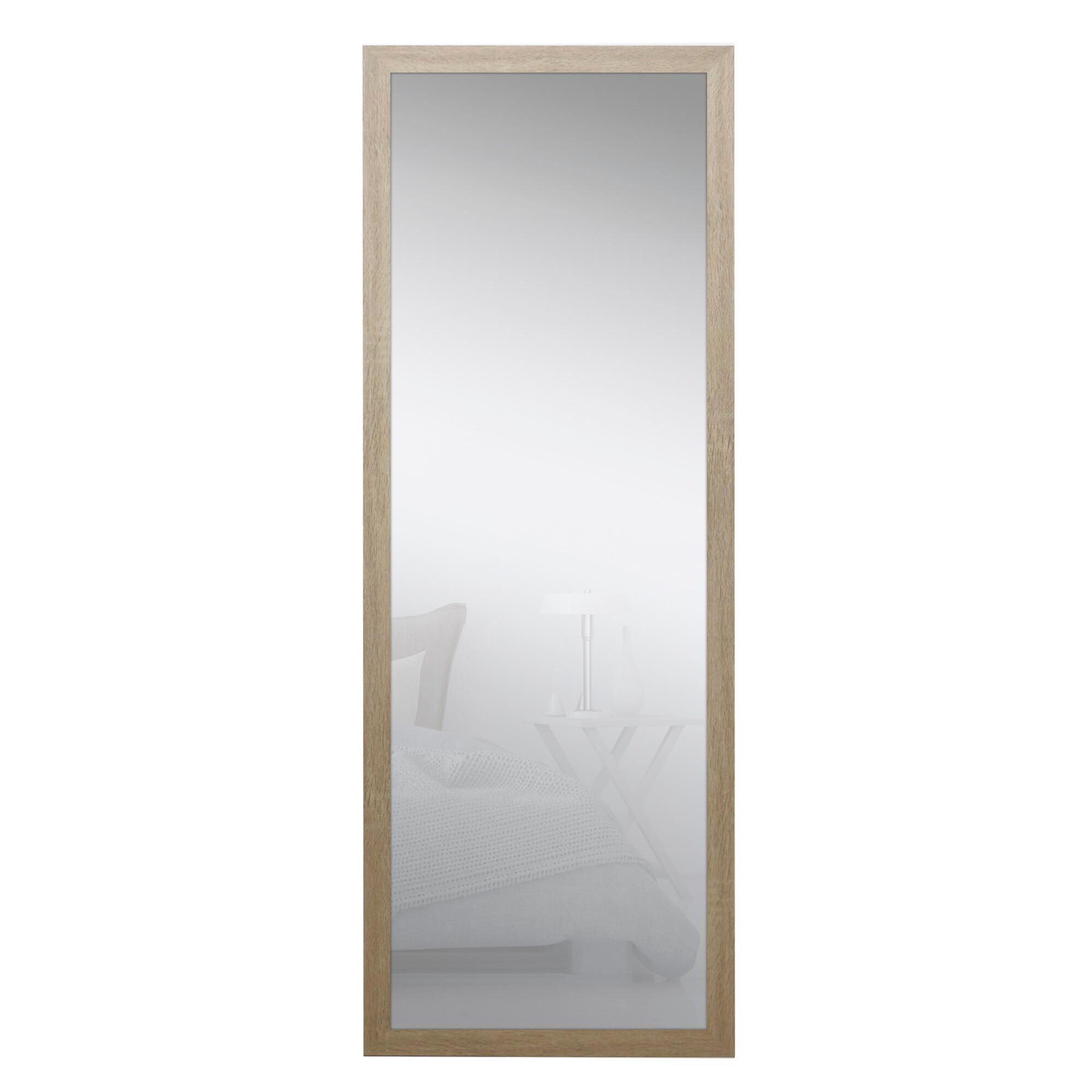 Espejo enmarcado con pie (suelo) rectangular espejo con pie madera marrón satinado de 50 x 160 cm. apto para baños.
