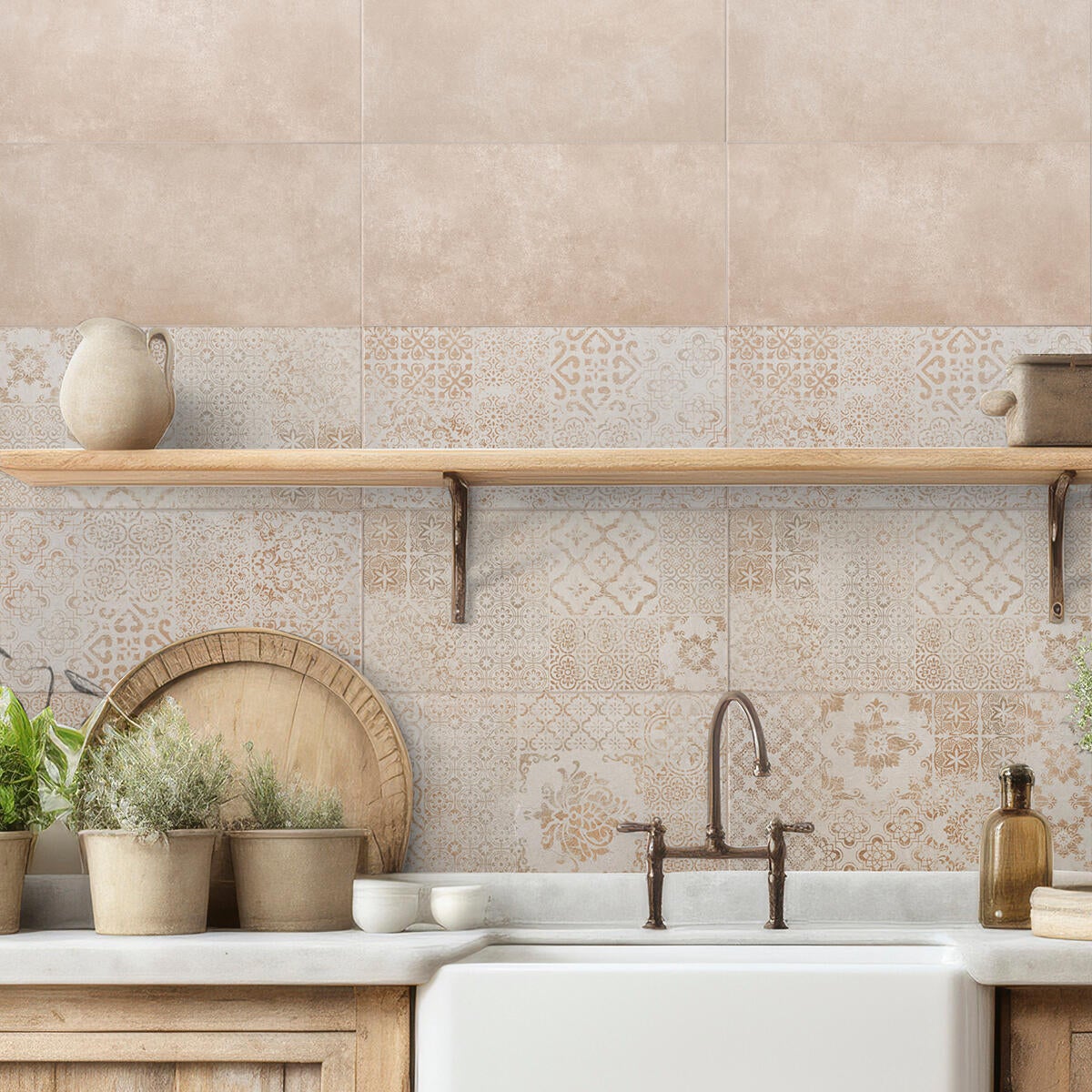 Piastrella da rivestimento interno in maiolica 26.1 x 52.2 cm smaltato beige decorato opaco Vegas traffico medio forte (pei 3/5) Sp. 6.4 mm 2.18 mq - 6