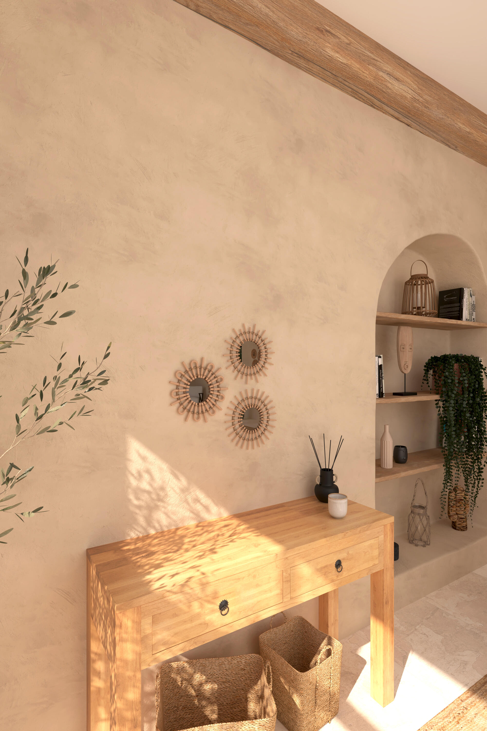 Miroir rond beige Aida diam.28 cm - 2