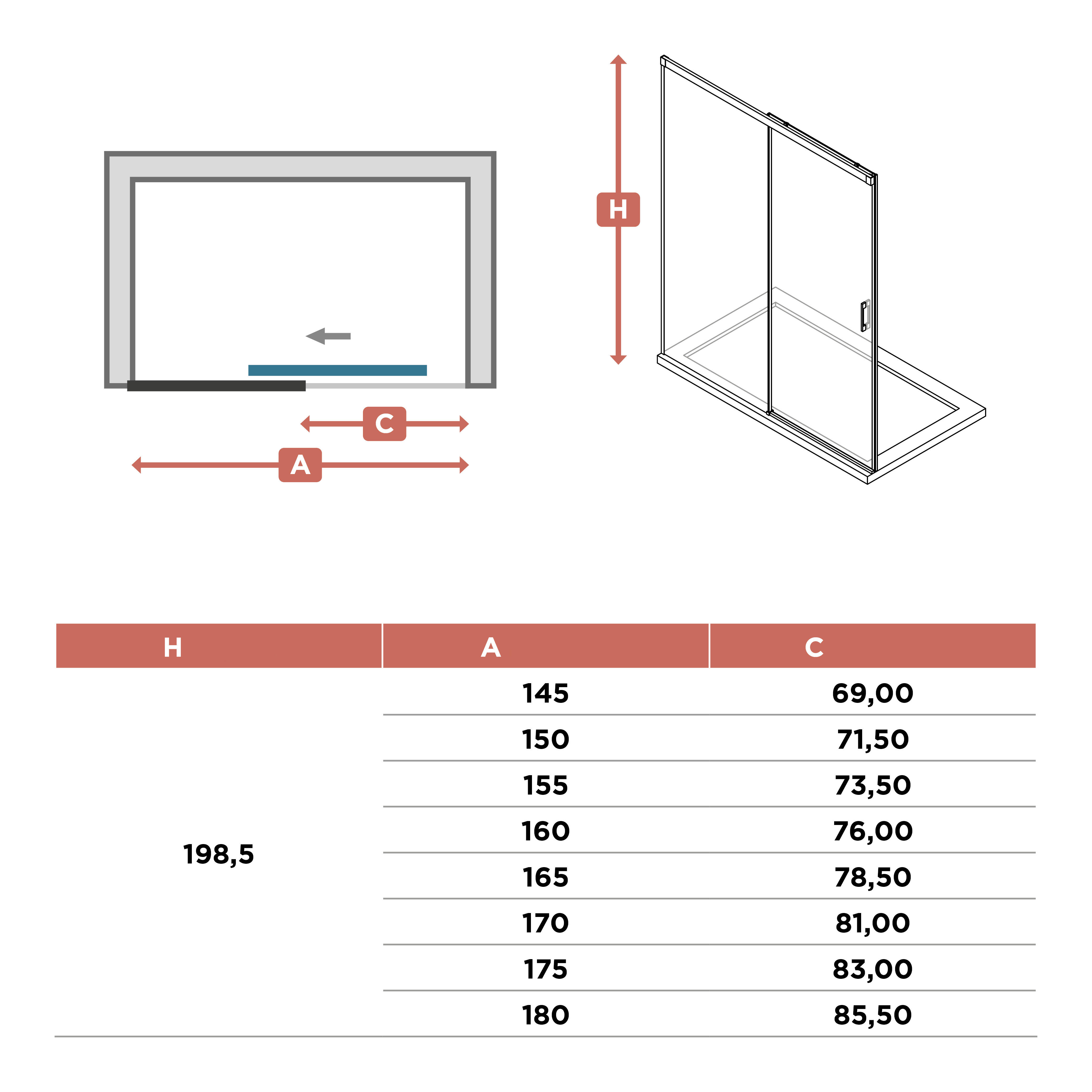 Mampara de ducha frontal 1 fijo + 1 puerta corredera transparente Vitria perfil aluminio cromo (95-100)x199.2 cm cierre de sobreponer marca Glassinox - 2