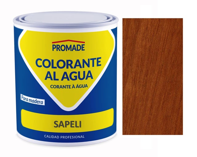 Colorante de madera interior PROMADE Anilina en color Sapelly, acabado mate para mobiliario líquido de 375 ml. Base agua.