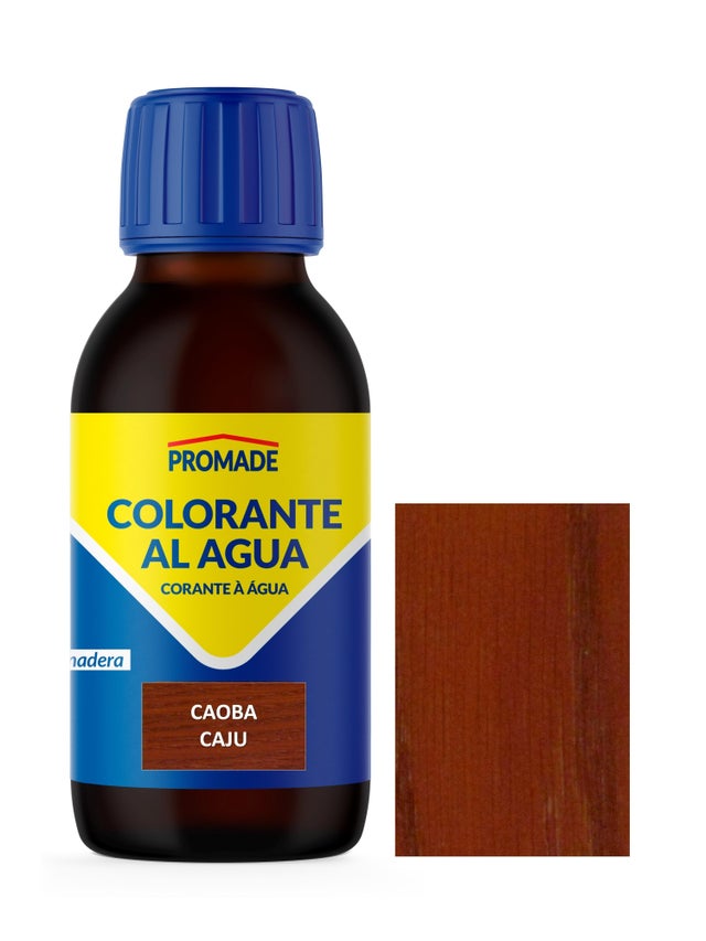 Colorante de madera interior PROMADE en color caoba, acabado mate para mobiliario líquido de 125 ml. Base agua.