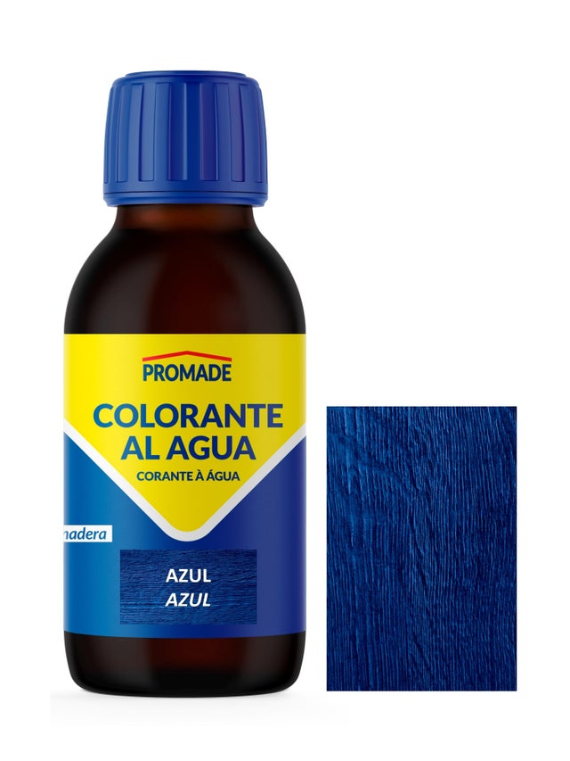 Colorante de madera interior PROMADE en color azul, acabado mate para mobiliario líquido de 125 ml. Base agua.