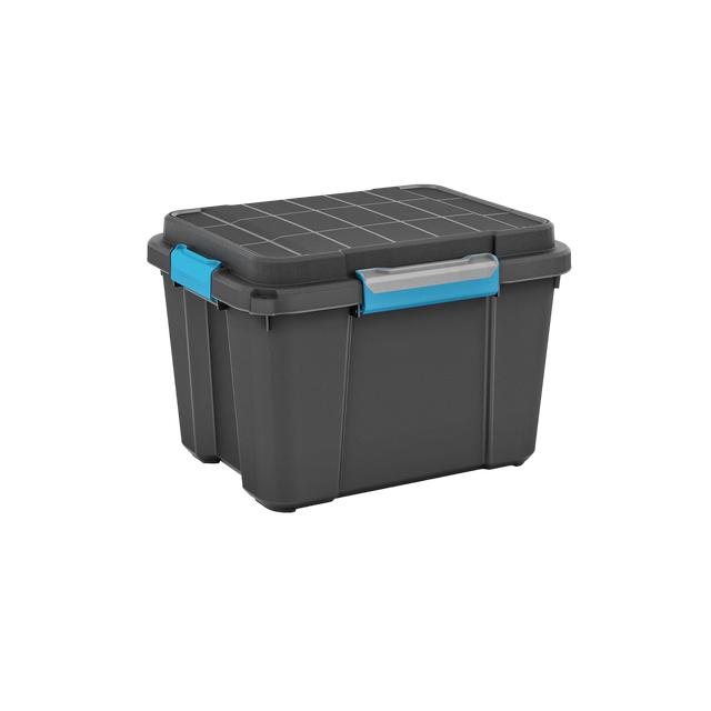 Caja de plástico reciclado hermética en negro capacidad 42L medidas 49.5x34x39 cm