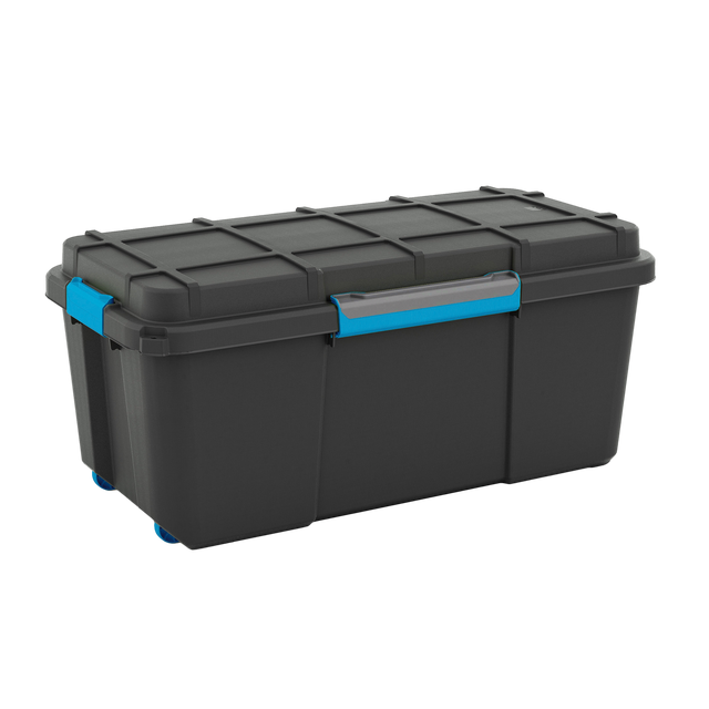 Caja de plástico reciclado hermética en negro capacidad 80L medidas 73.5x46x44.5 cm