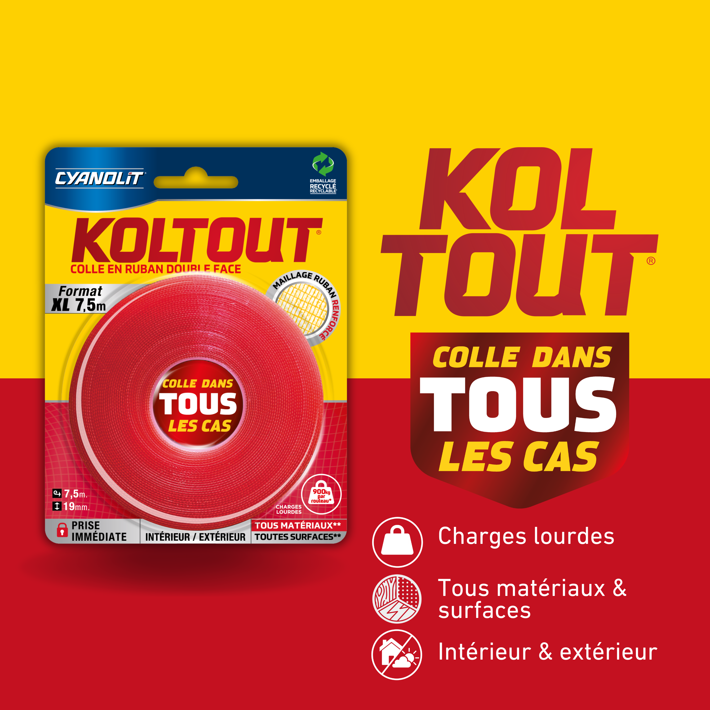 Ruban adhésif Double face incolore / transparent Koltout CYANOLIT L.7.5 m x l.19 - 6