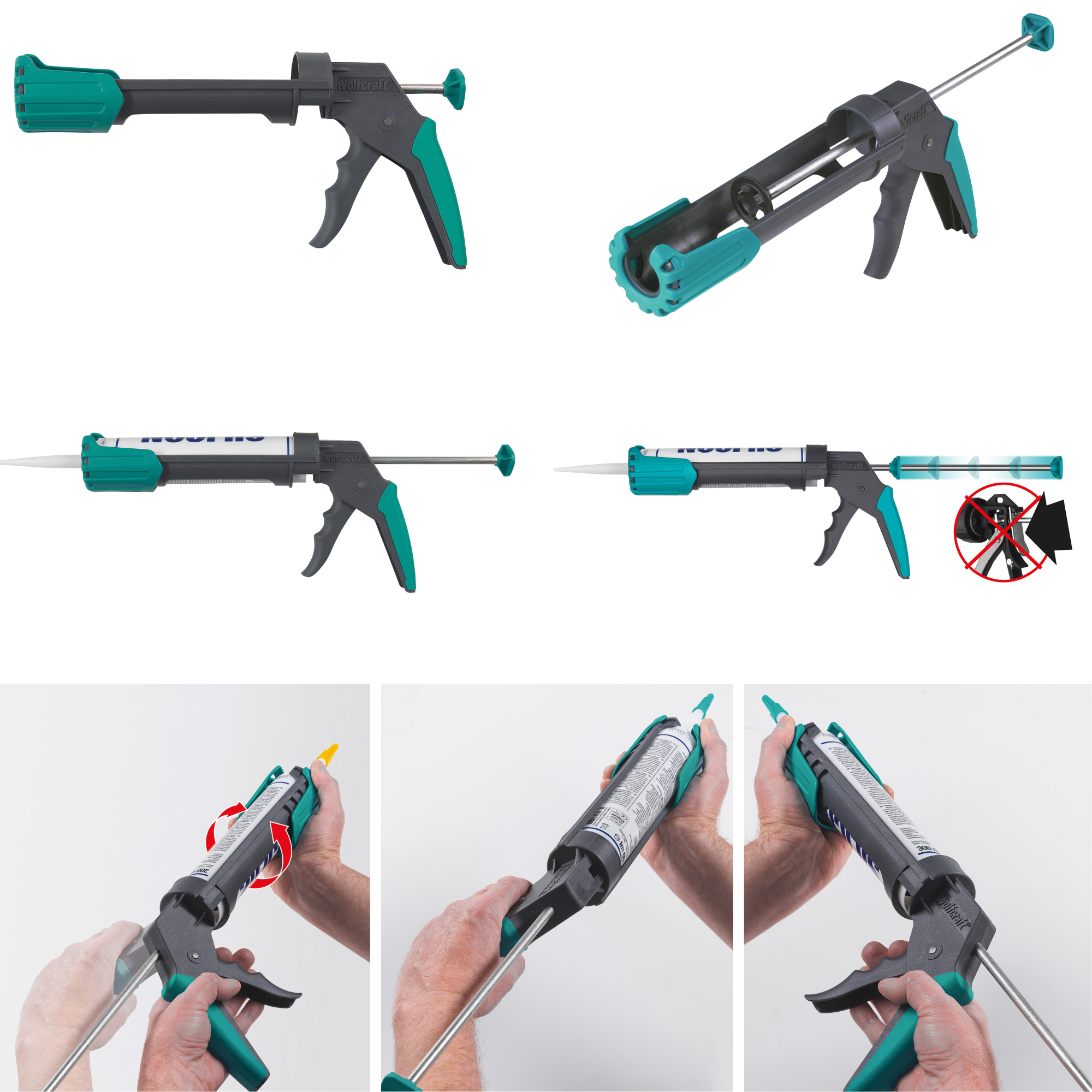 Pistolet à cartouche MG 200 silicone/acrylique WOLFCRAFT pression max. 130kg - 2