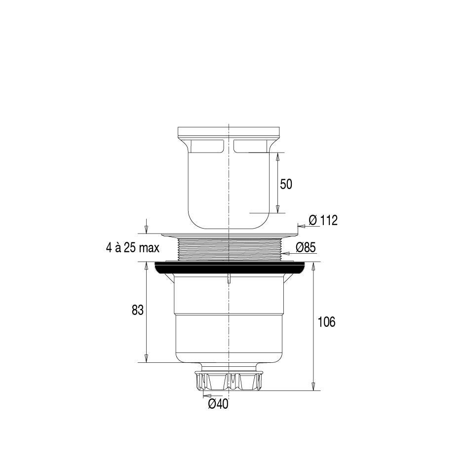 Bonde écoulement libre pour pour bac de douche recyclé, noir, Diam.90 mm, VALENT - 2