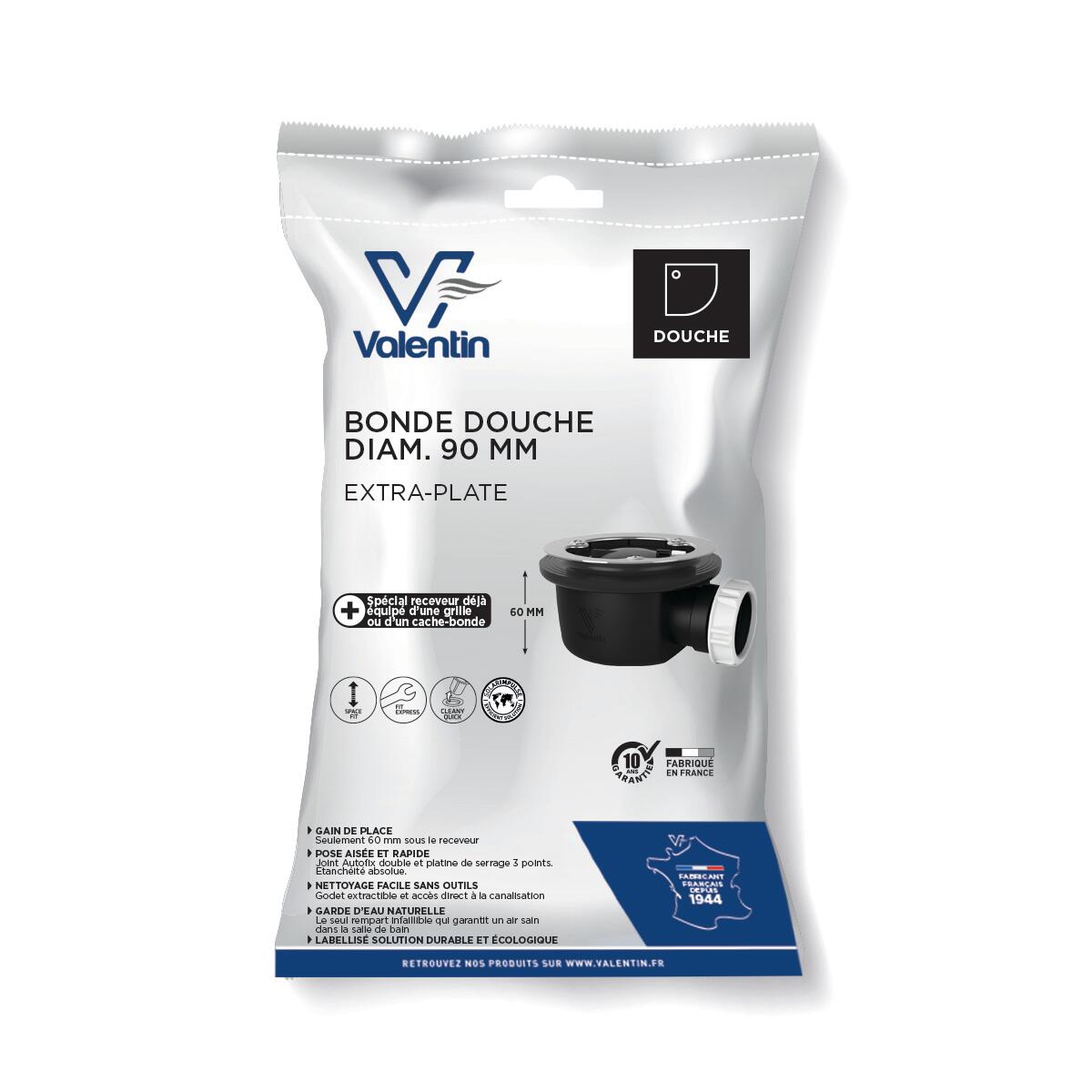 Bonde à bouchon pour bac de douche recyclé, noir, Diam..90 mm, VALENTIN - 4