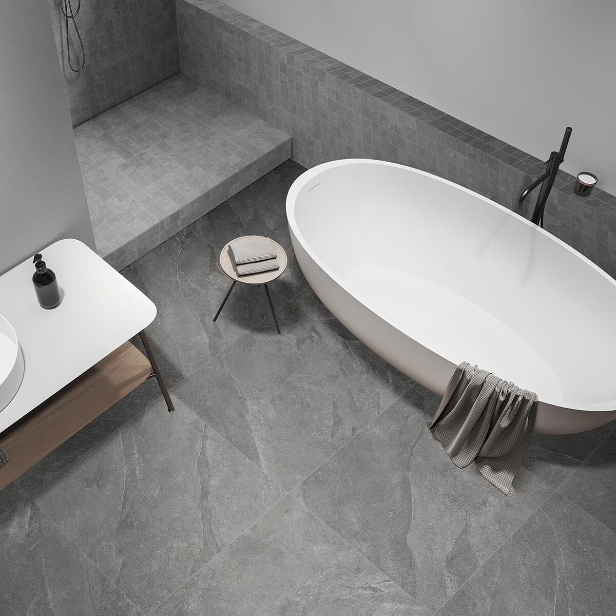 Carrelage sol intérieur/mur intérieur effet pierre gris foncé Bartik 60x60 cm - 2