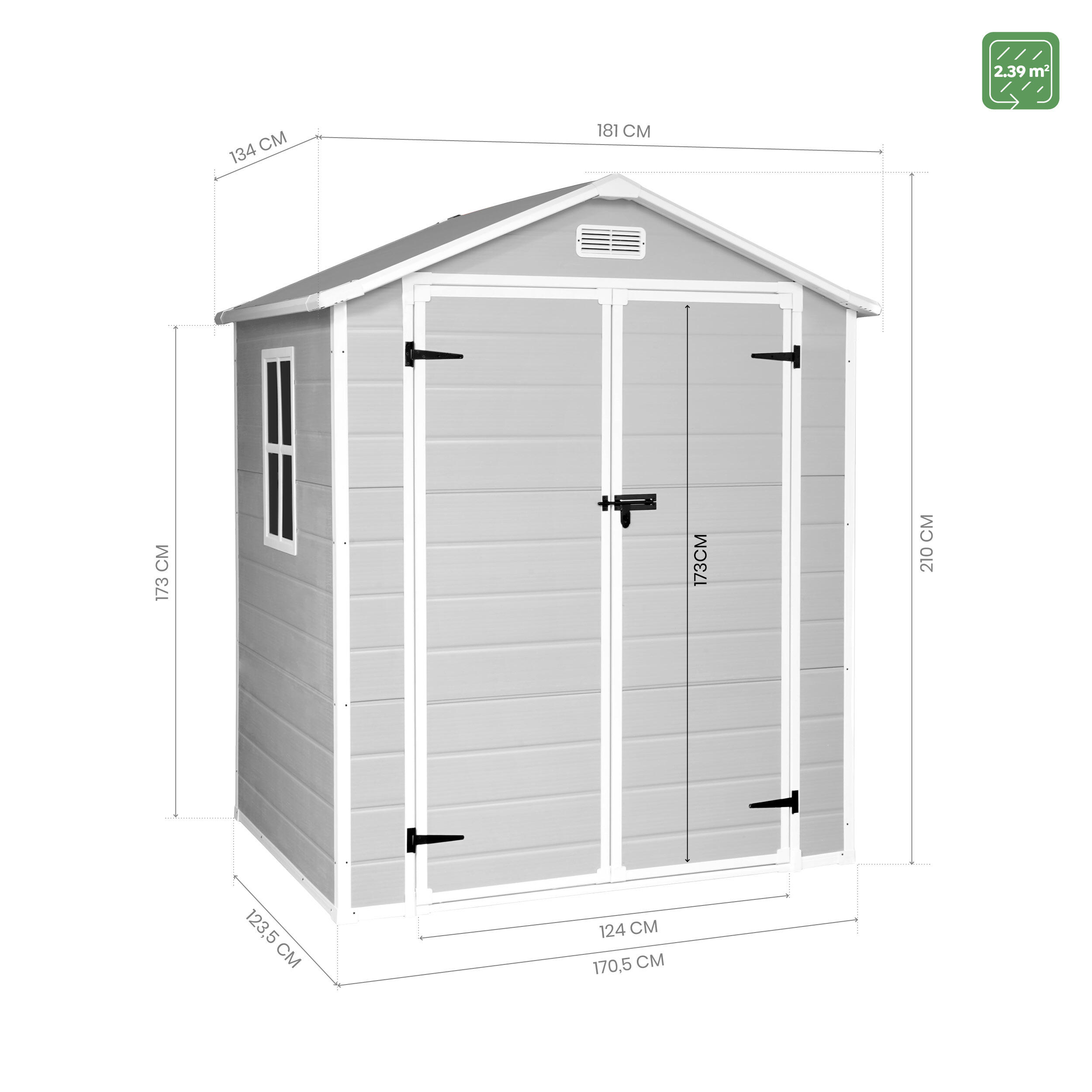 Caseta de resina ONE de 181x210x132 cm y 2.4 m2 con 12 mm espesor y doble puerta abatible HOGGAR - 2