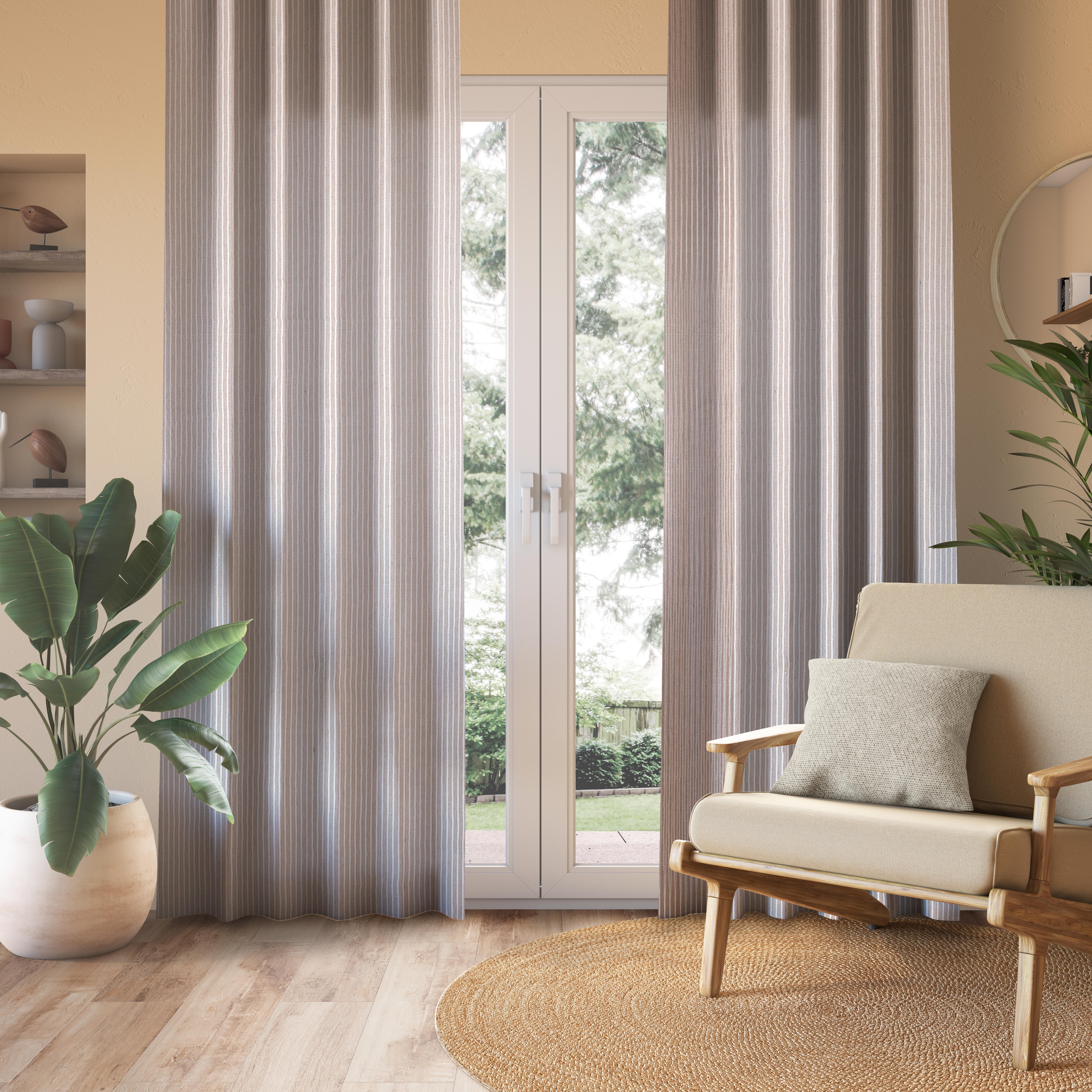 Visillo  ollaos Benisa algodón INSPIRE rayas beige y blanco trench de 140x280cm - 13