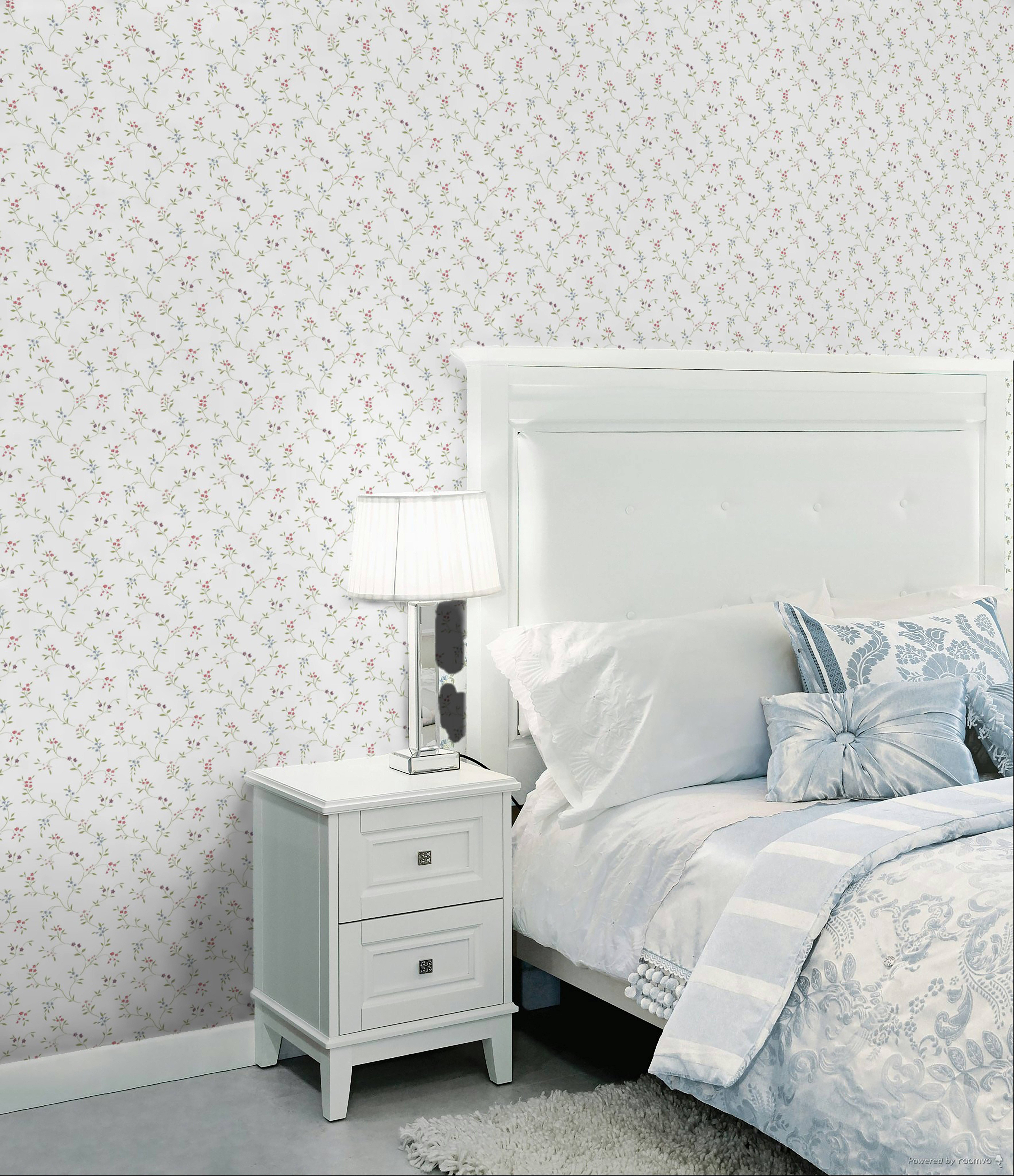 Papel pintado vinilo botánico, plantas o floral enredadera flores blanco