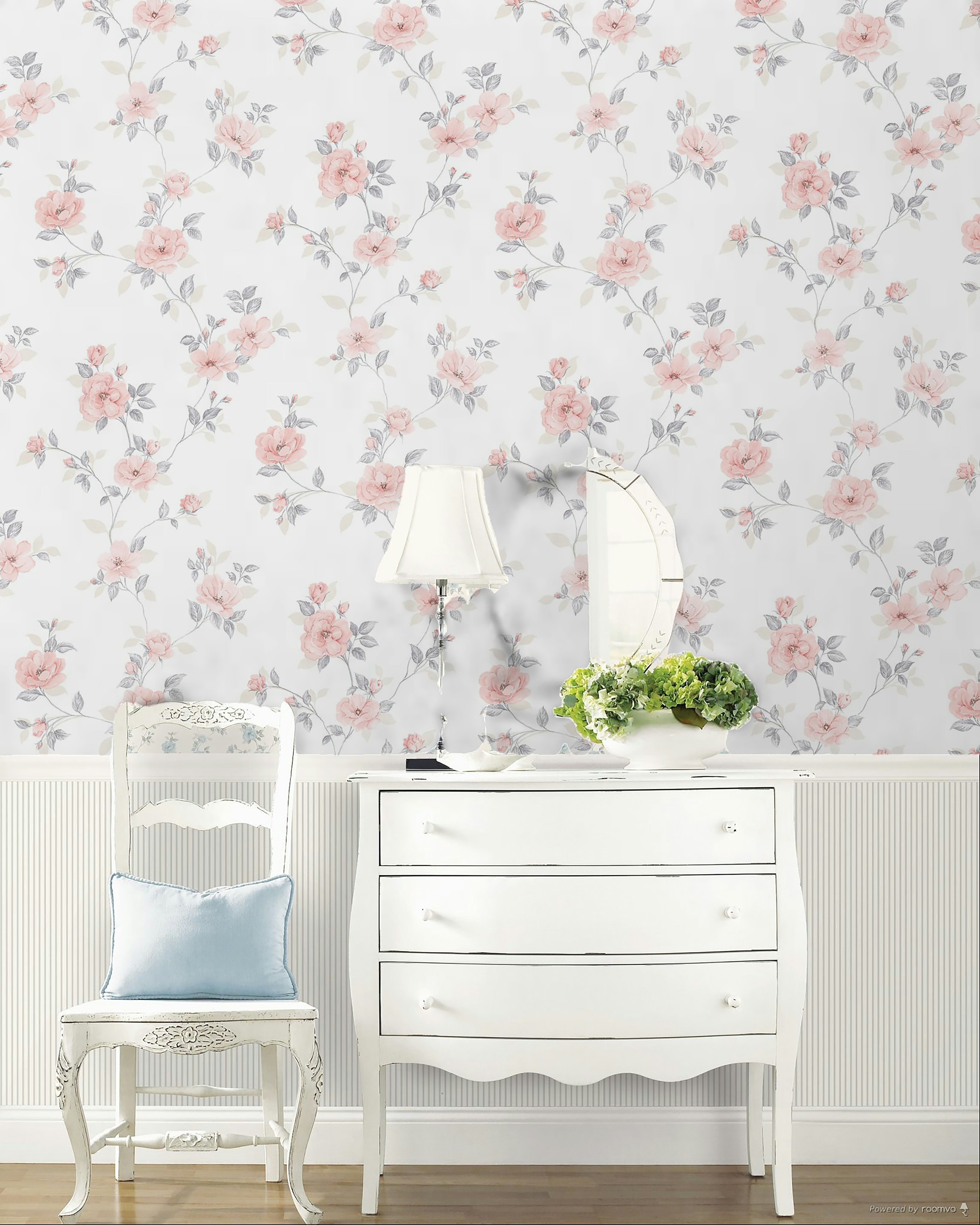 Papel pintado vinilo botánico, plantas o floral flor pastel rosa