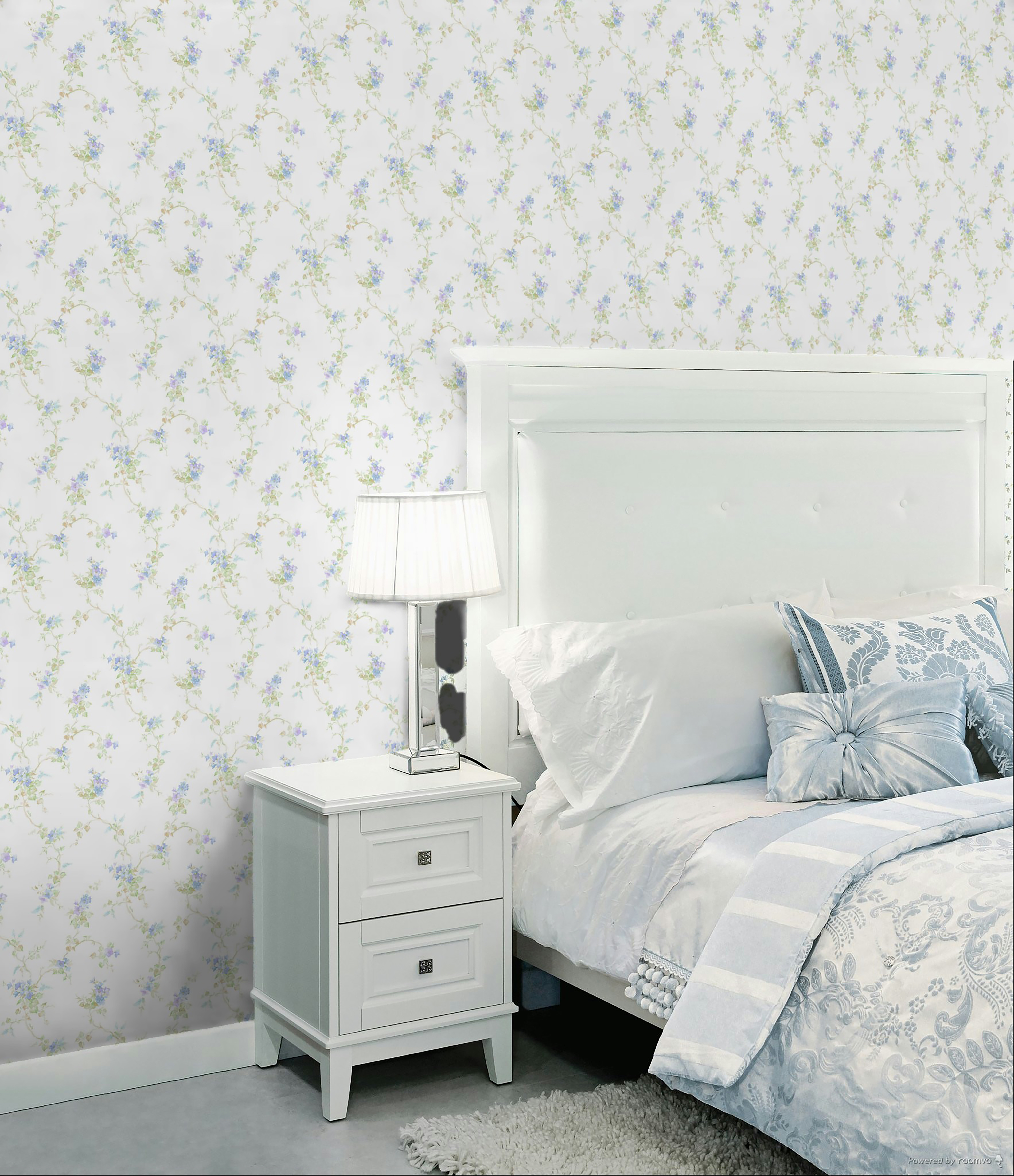 Papel pintado vinilo botánico, plantas o floral tallos de flor blanco