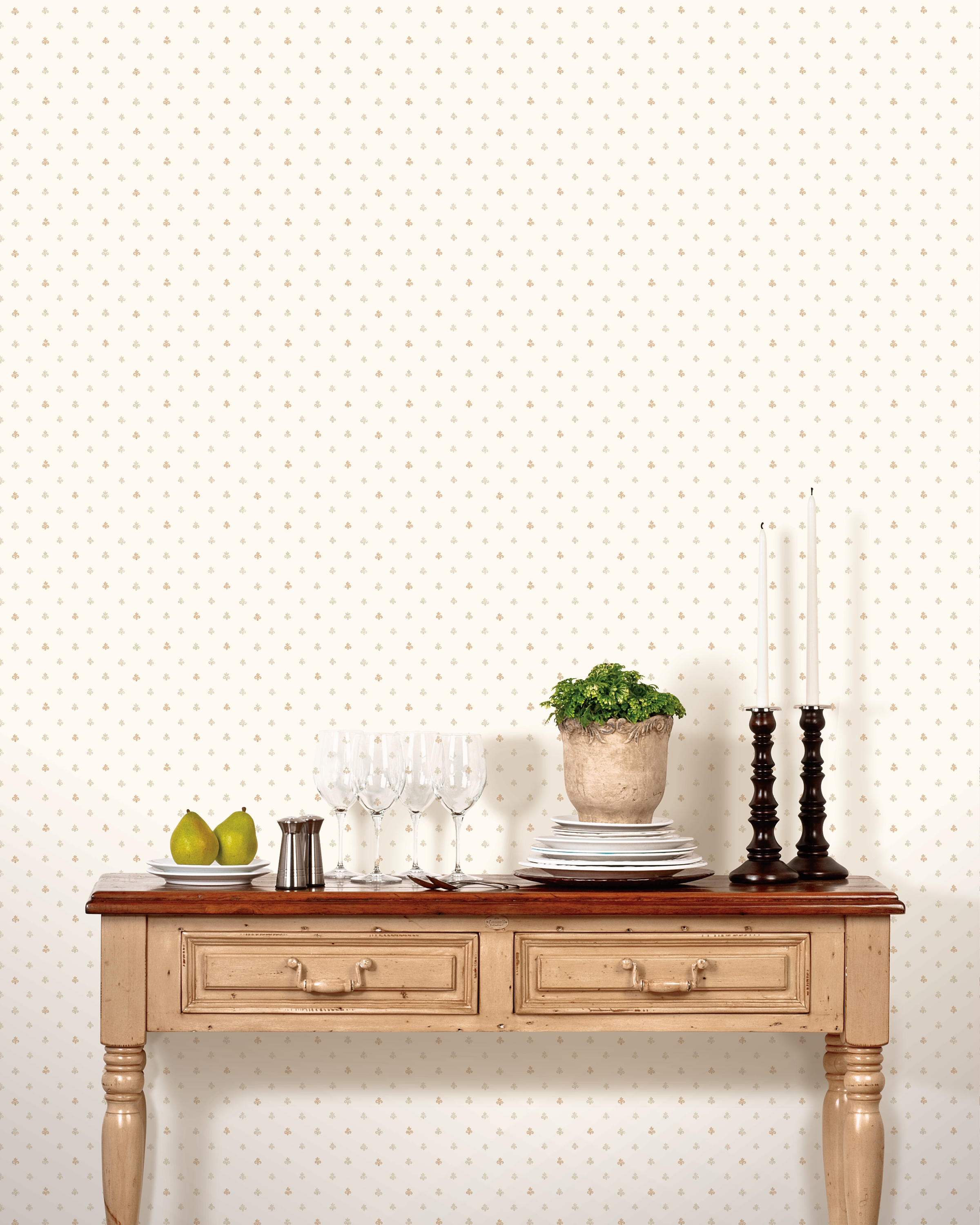 Papel pintado vinilo abstracto flor de lis beige