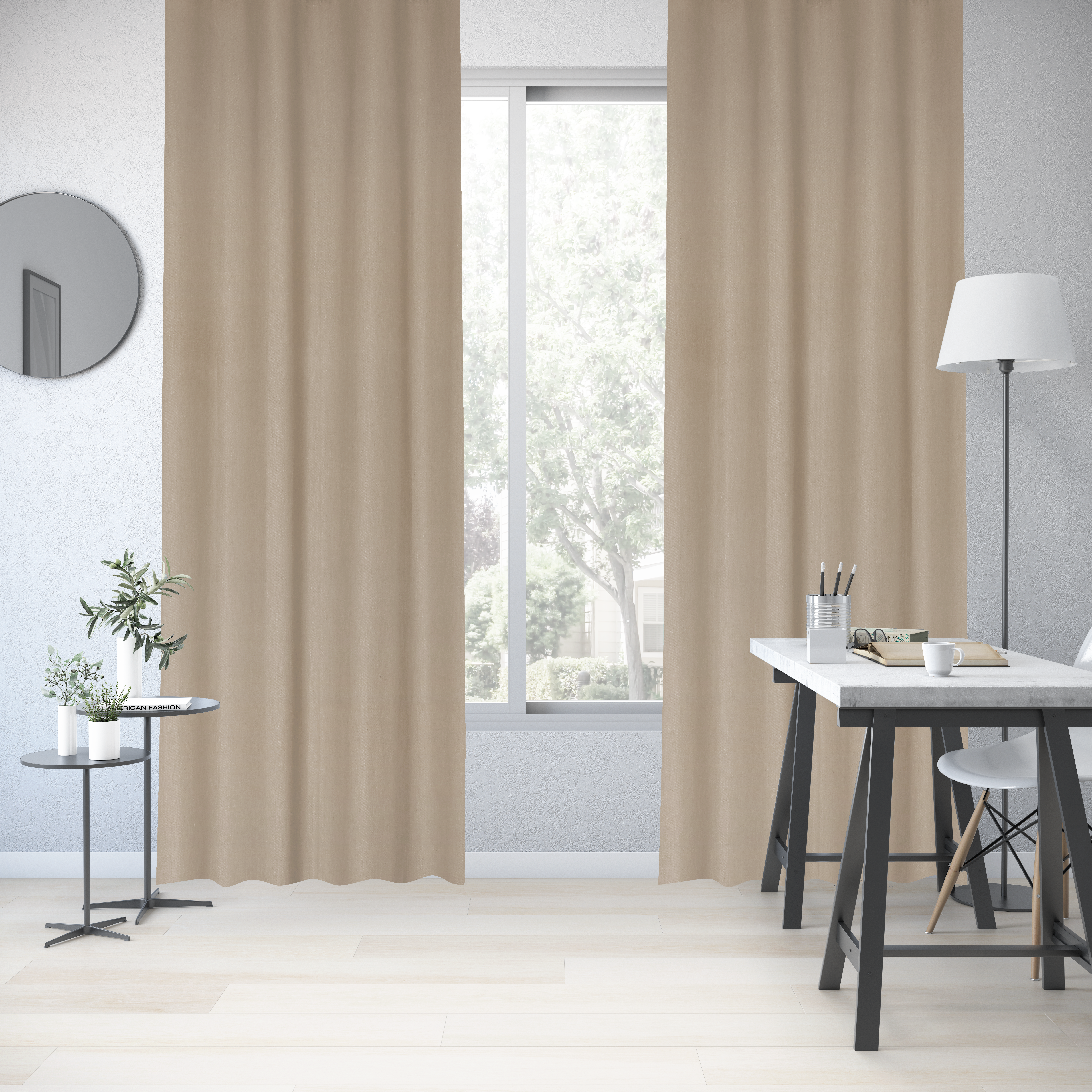 Cortina ollaos Kalpe algodón sarga liso beige trench INSPIRE de 140x280cm. Incluye cinta termoadhesiva - 10