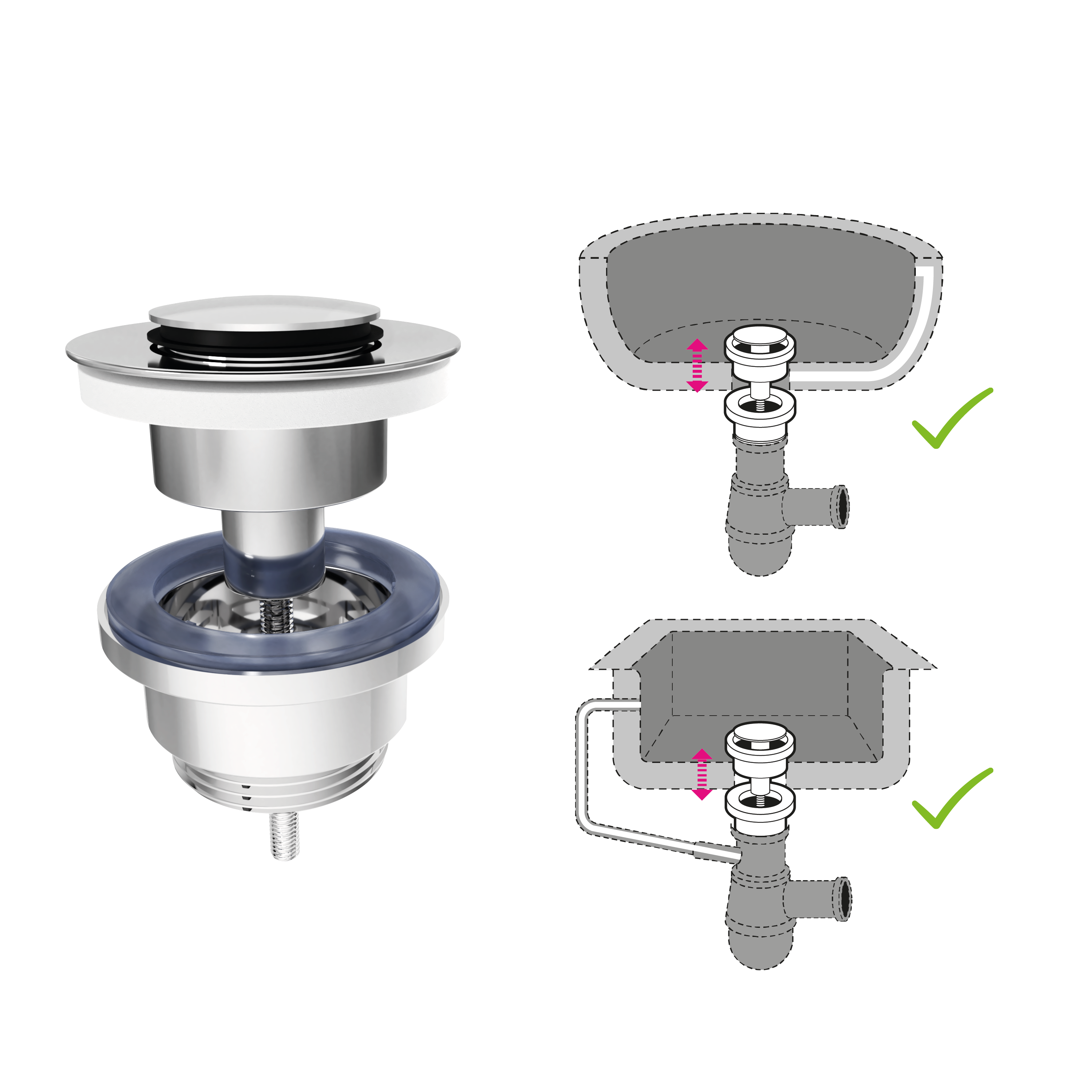 Bonde clic-clac / avec trop-plein pour lavabo, gris, Diam.37 mm, EQUATION - 6