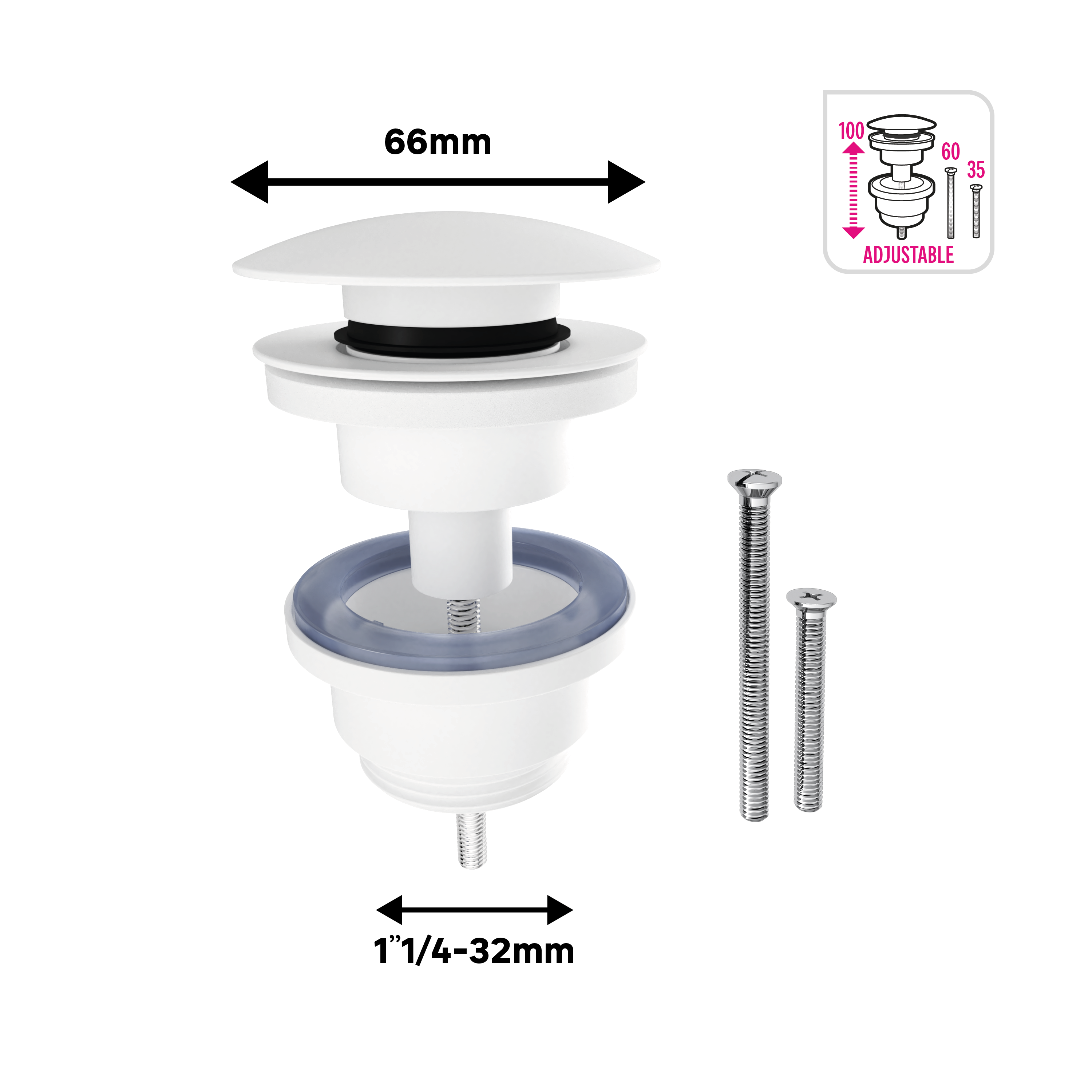 Bonde clic-clac / avec trop-plein pour lavabo, blanc, Diam.66 mm, EQUATION - 4