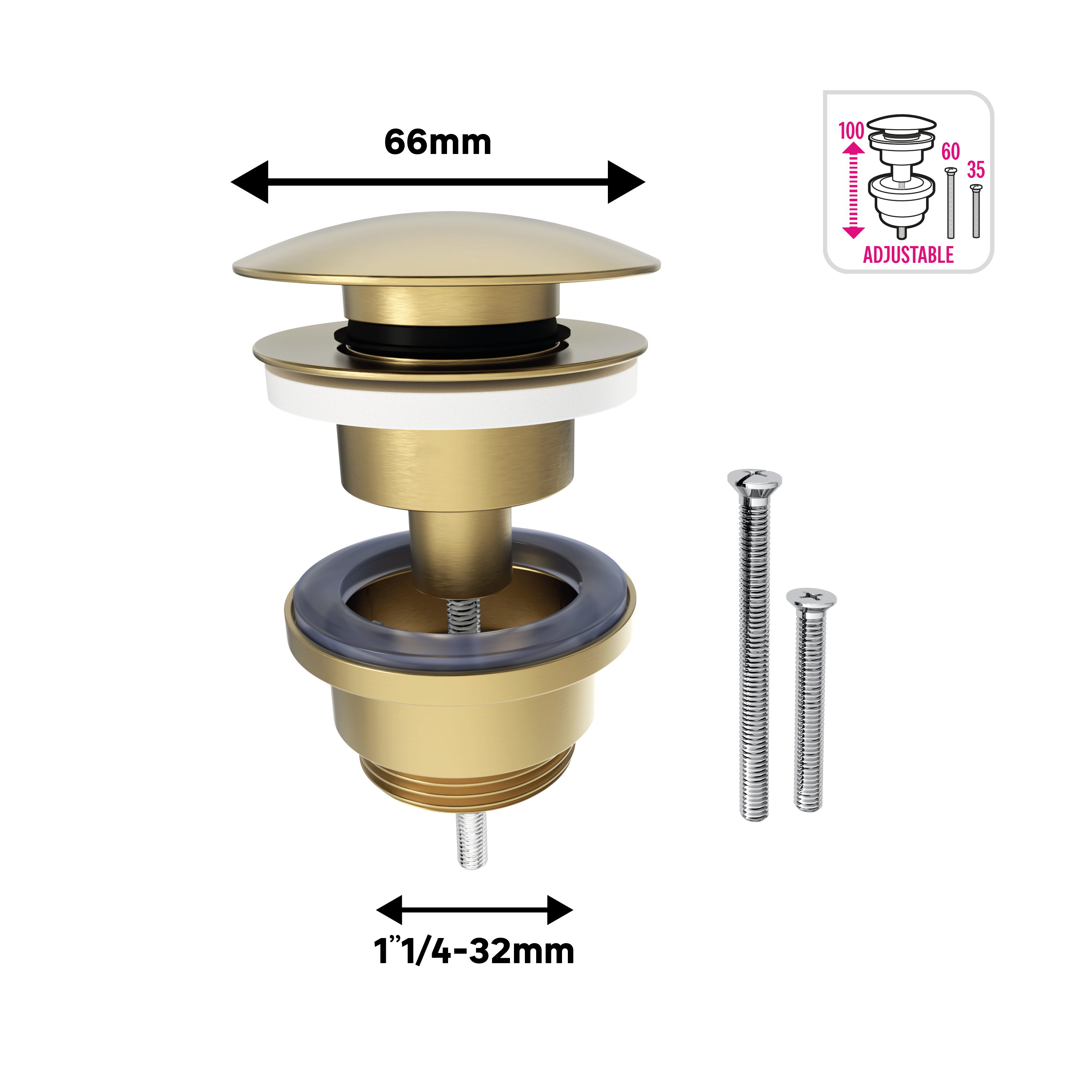 Bonde clic-clac / avec trop-plein pour lavabo, doré, Diam.66 mm, EQUATION - 4