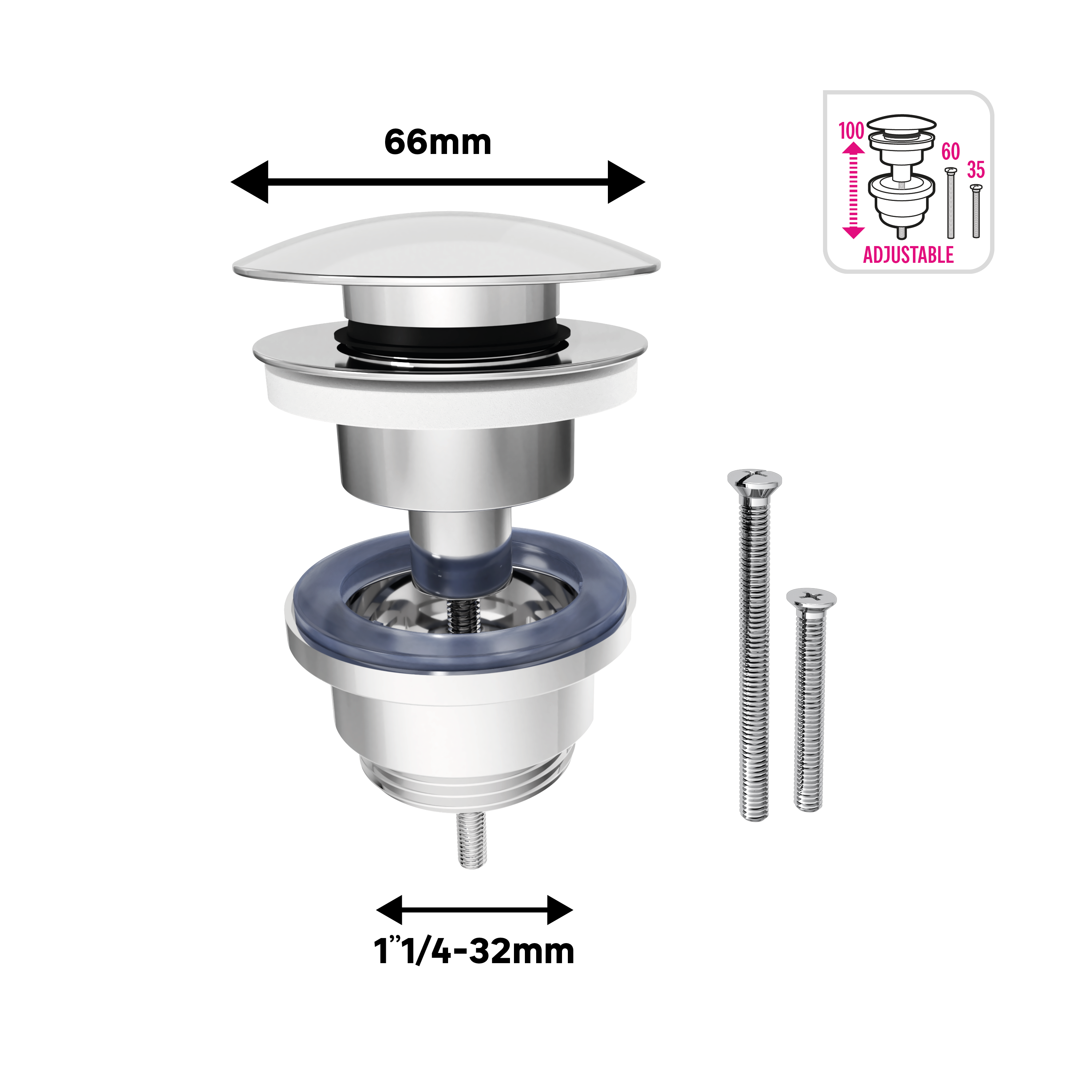 Bonde clic-clac / avec trop-plein pour lavabo, chrome, Diam.66 mm, EQUATION - 3