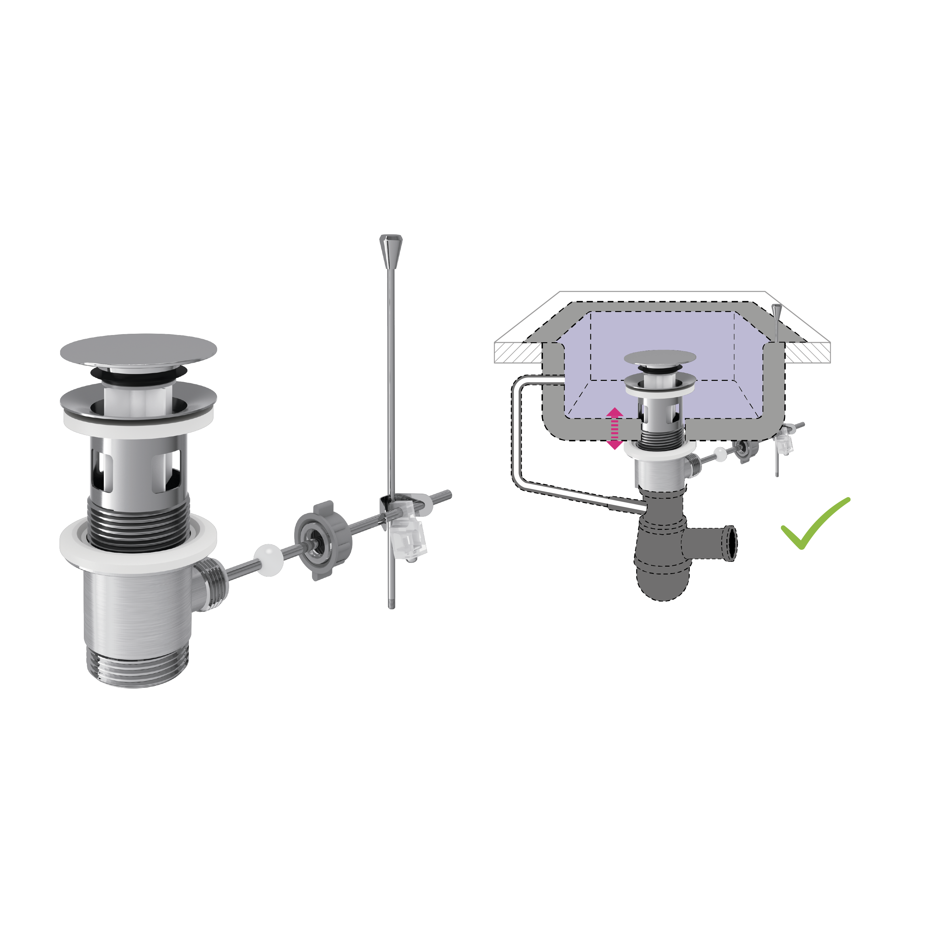 Korek KLIK KLAK chromowany do umywalki okrągły CWT Equation - 3