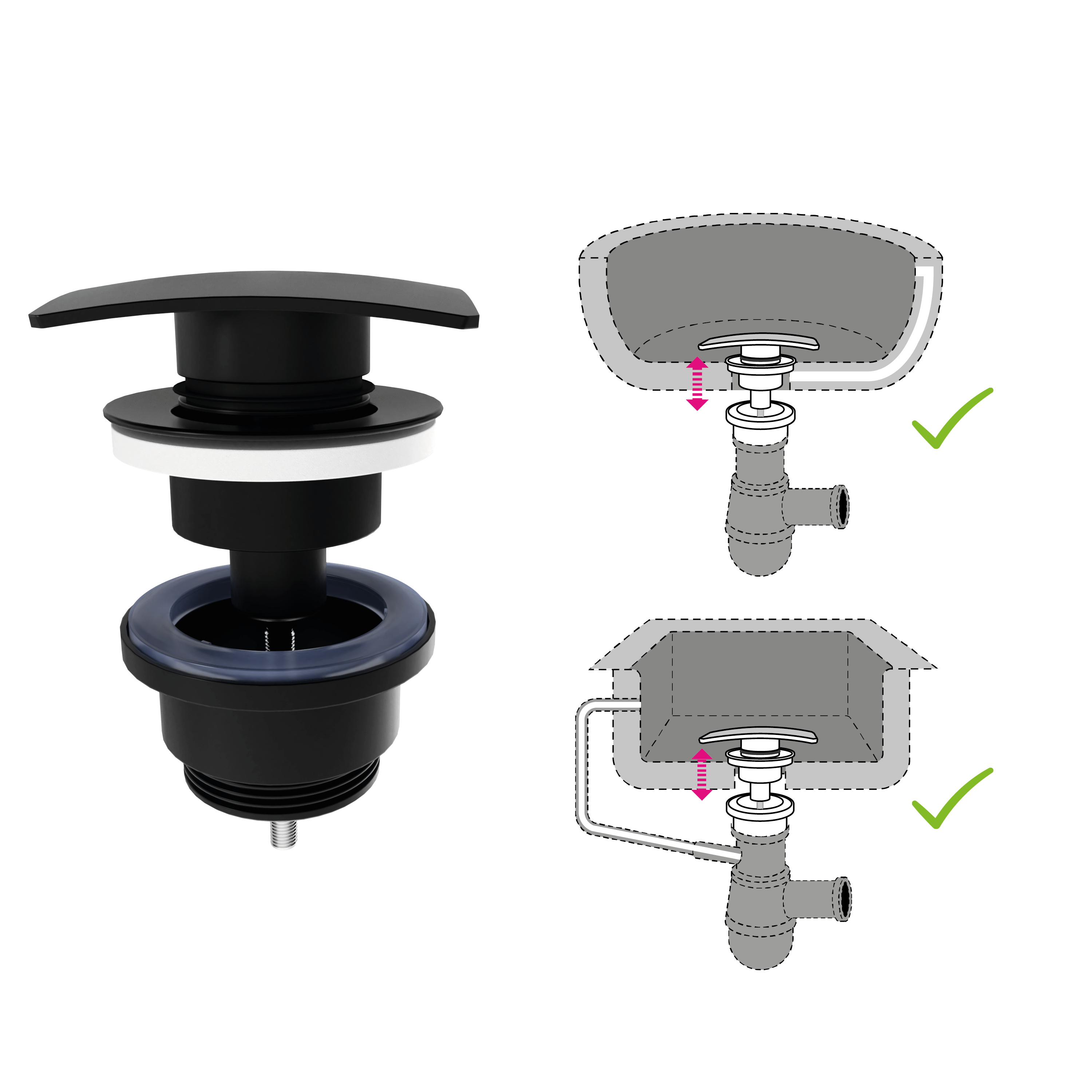 Válvula click cuadrada EQUATION  80 mm  negro mate - 5