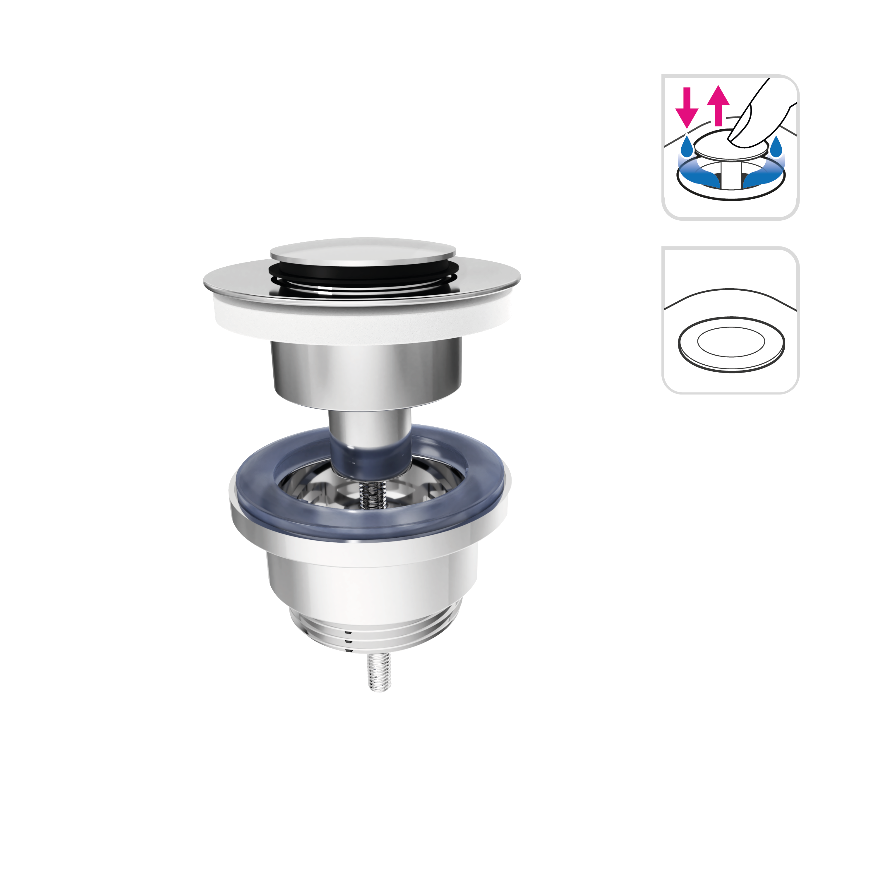 Bonde clic-clac / avec trop-plein pour lavabo, gris, Diam.37 mm, EQUATION - 7