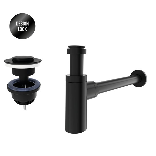 Conjunto válvula plana y sifón ajustable lavabo EQUATION negro