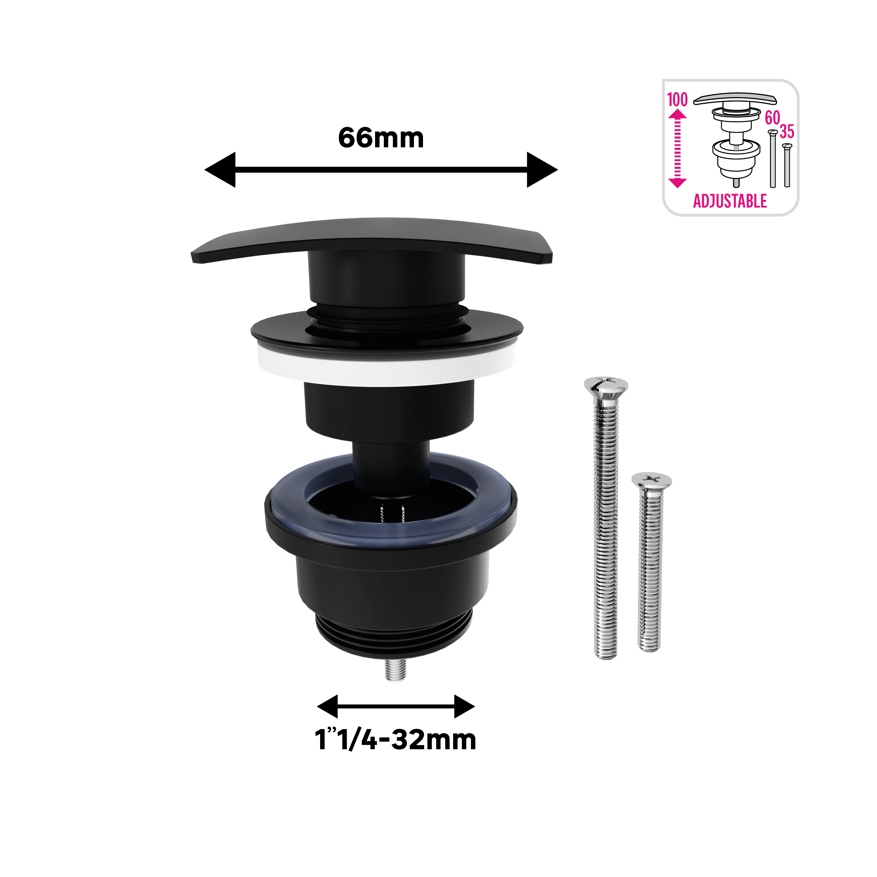 Válvula click cuadrada EQUATION  80 mm  negro mate - 2