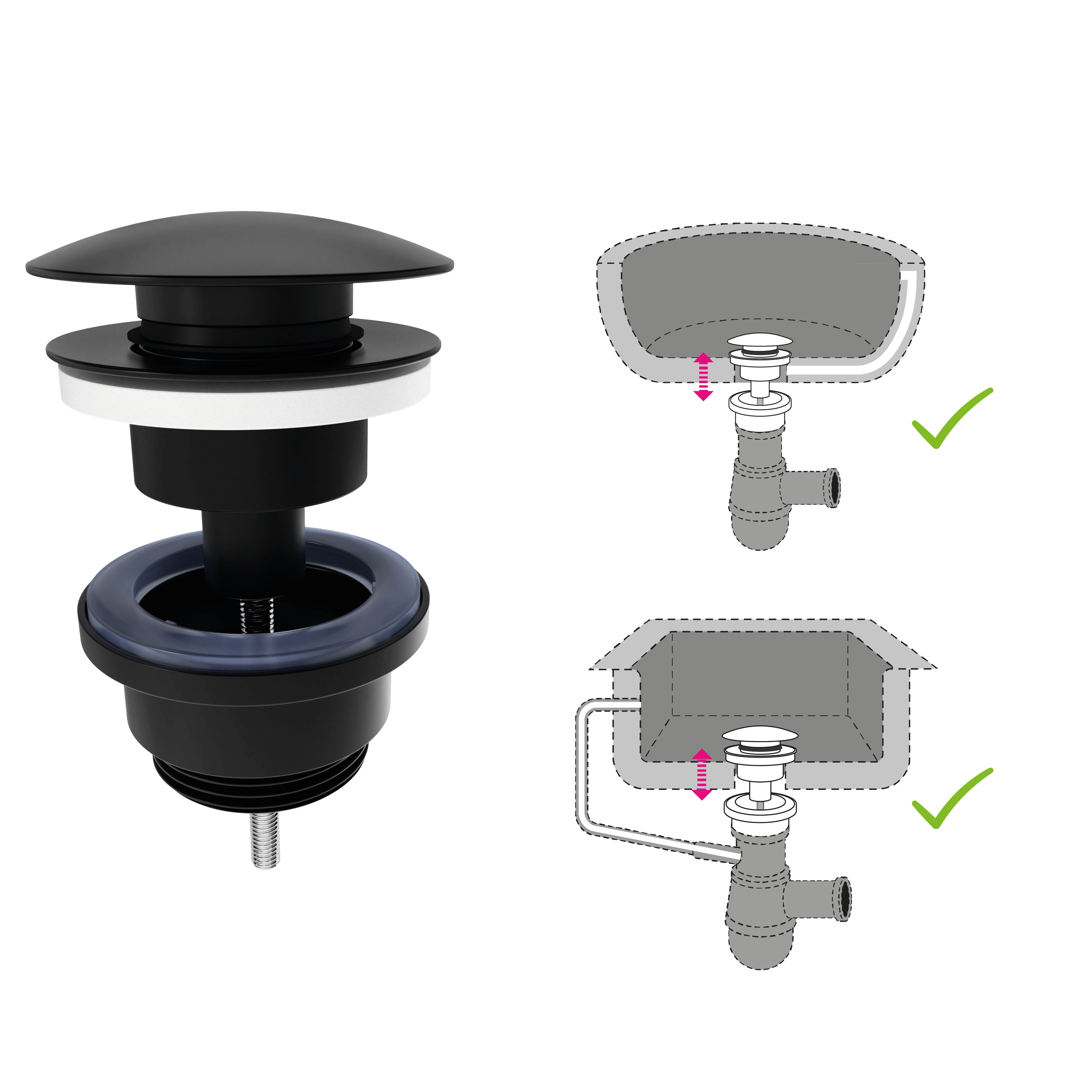 Korek umywalkowy KLIK-KLAK uniwersalny regulowany czarny CWA3 Equation - 5