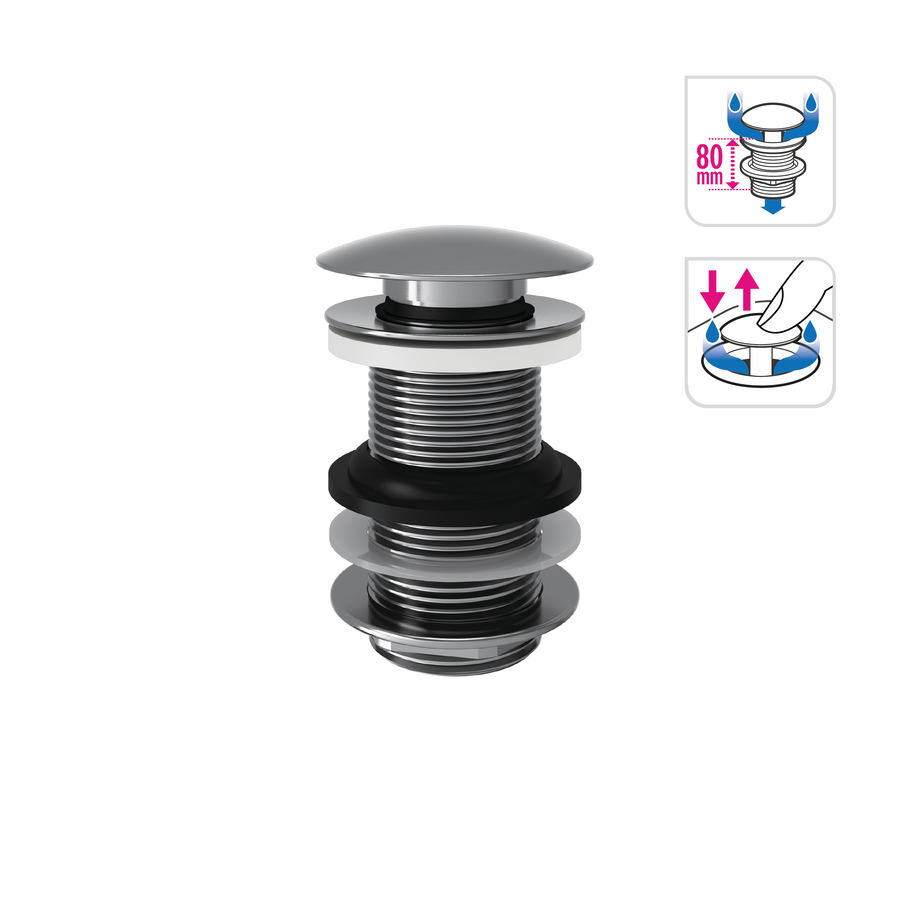 Bonde clic-clac pour lavabo, chrome, Diam.66 mm, EQUATION - 3