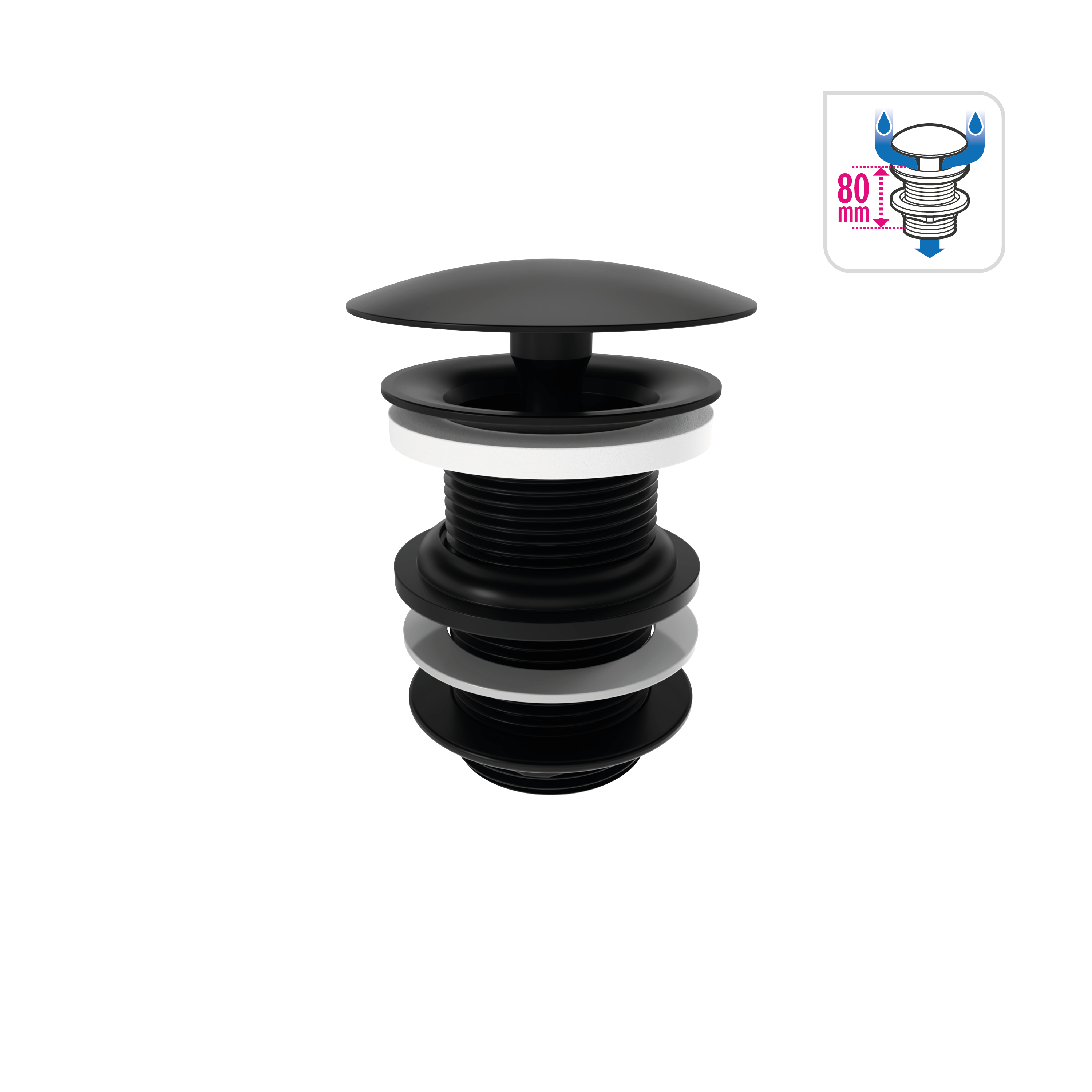 Korek Free Flow czarny mat do umywalki okrągły 80 mm Equation - 3