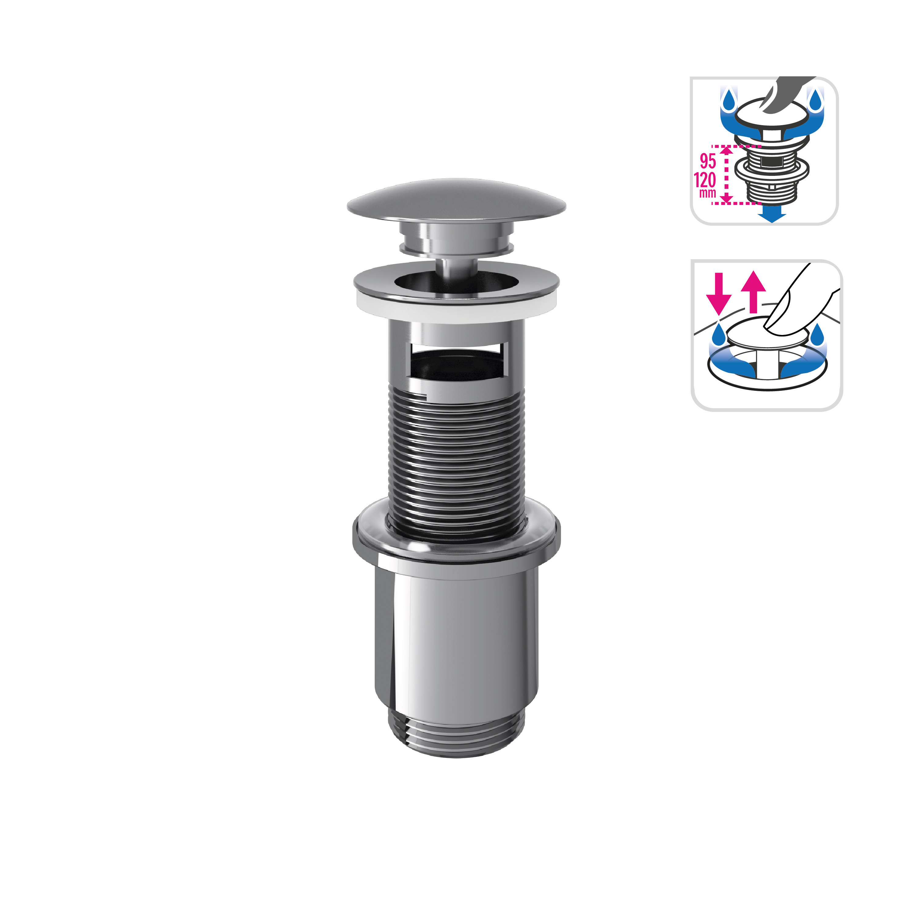 Bonde clic-clac / avec trop-plein pour lavabo, chrome, Diam.66 mm, EQUATION - 2