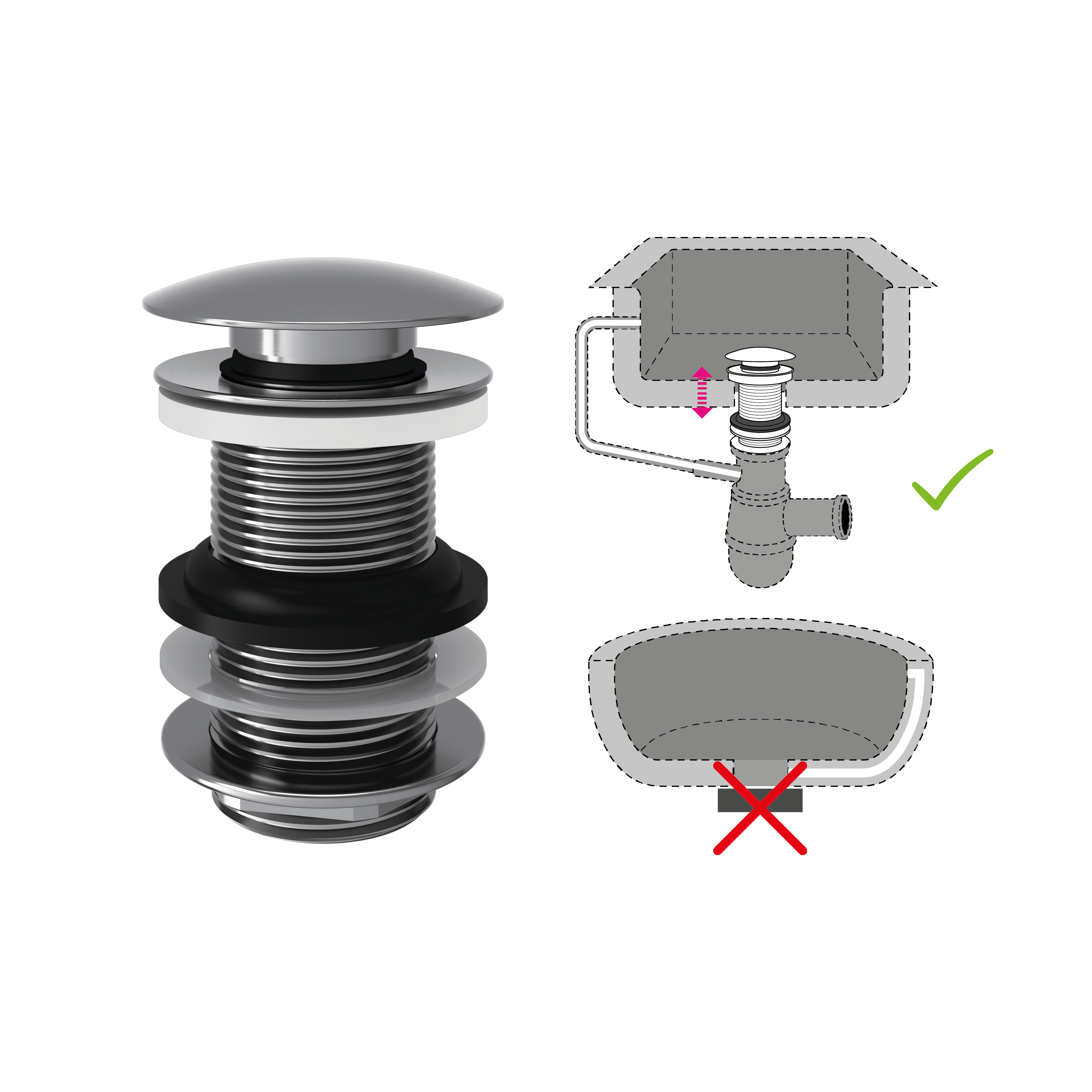 Bonde clic-clac pour lavabo, chrome, Diam.66 mm, EQUATION - 4