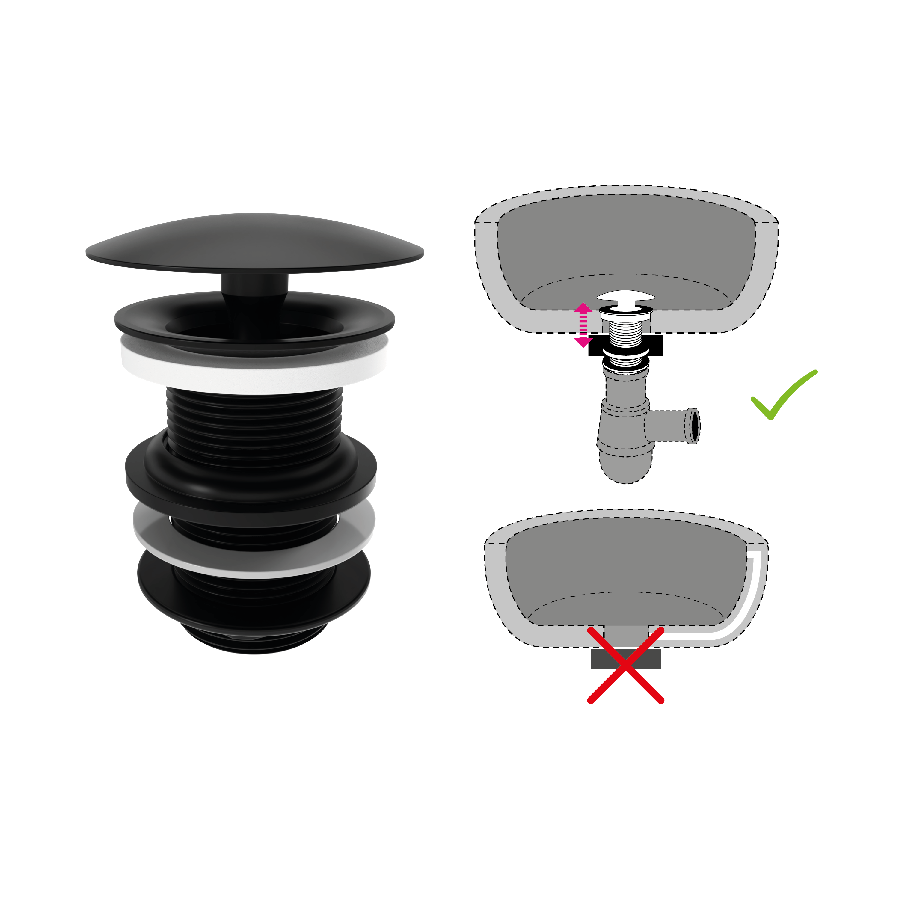 Korek Free Flow czarny mat do umywalki okrągły 80 mm Equation - 4