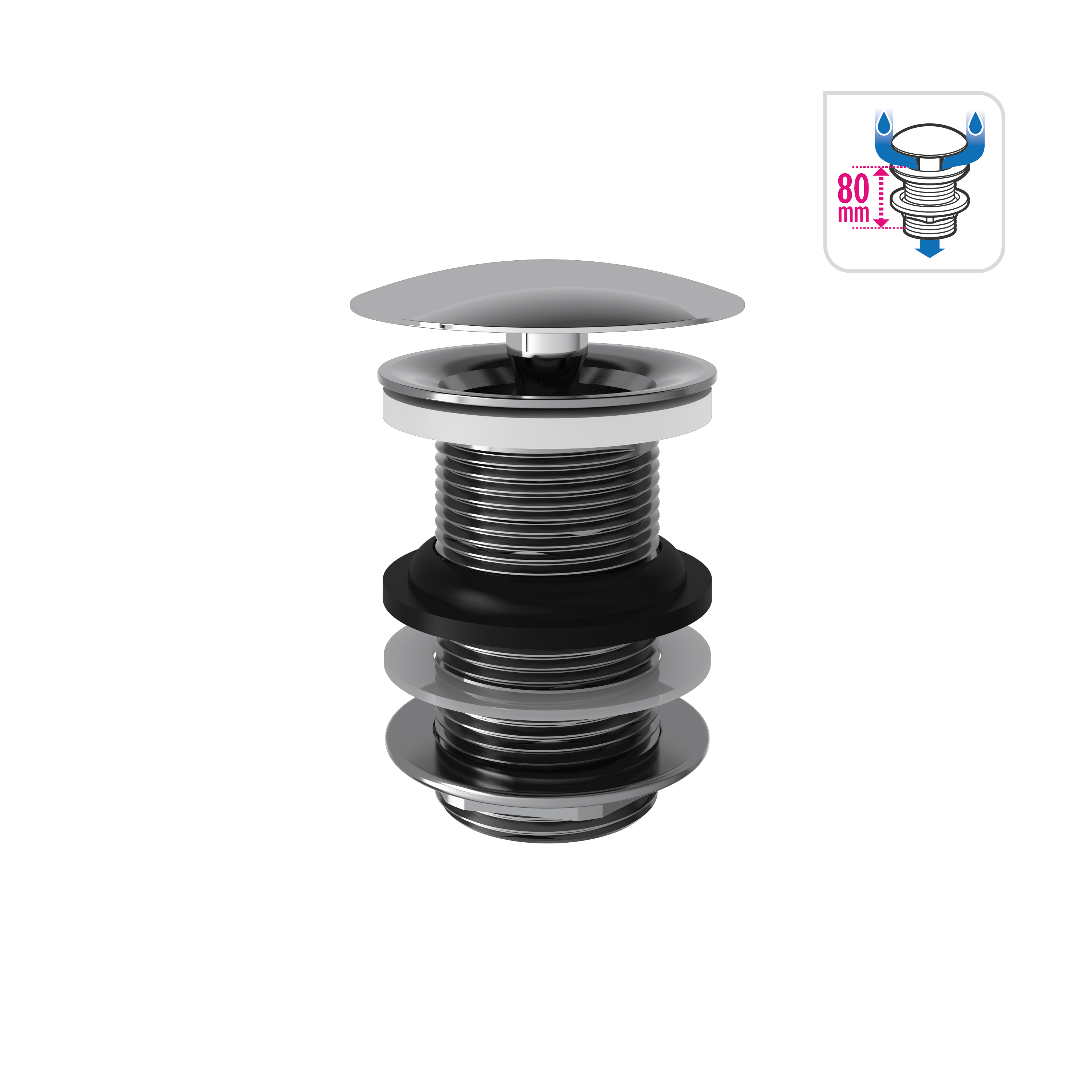 Valvula lavatorio bide Equation fecho 80mm prata - 2