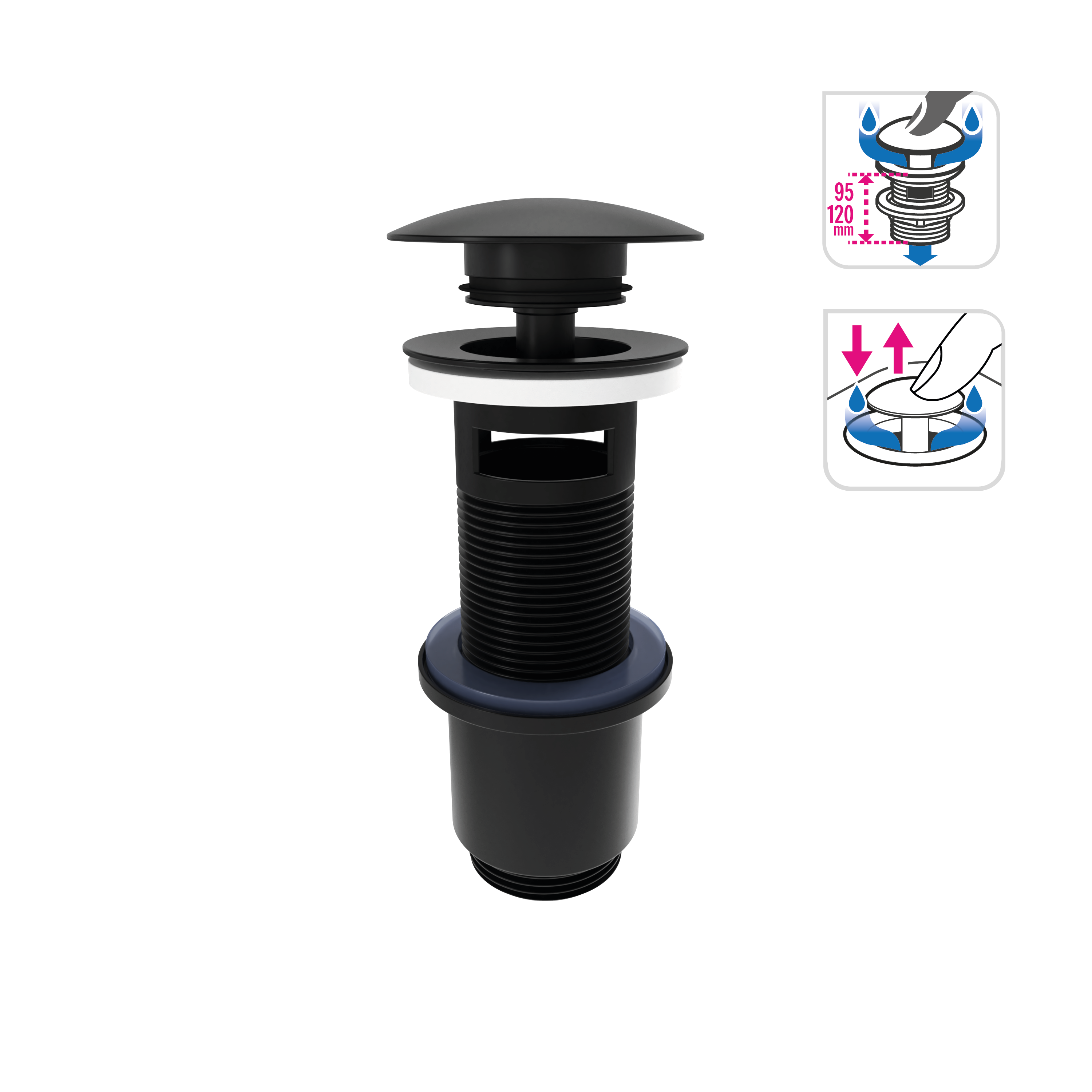 Korek umywalkowy KLIK-KLAK z przelewem czarny 80 mm CWC3B Equation - 4