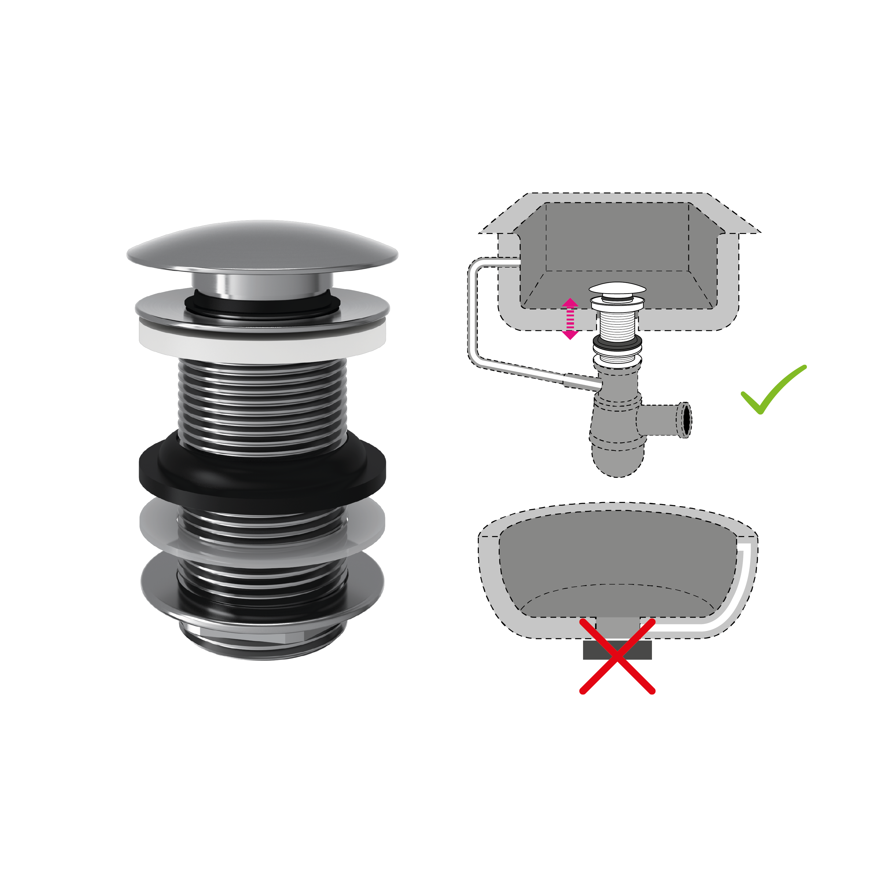 Bonde clic-clac pour lavabo, chrome, Diam.66 mm, EQUATION - 4