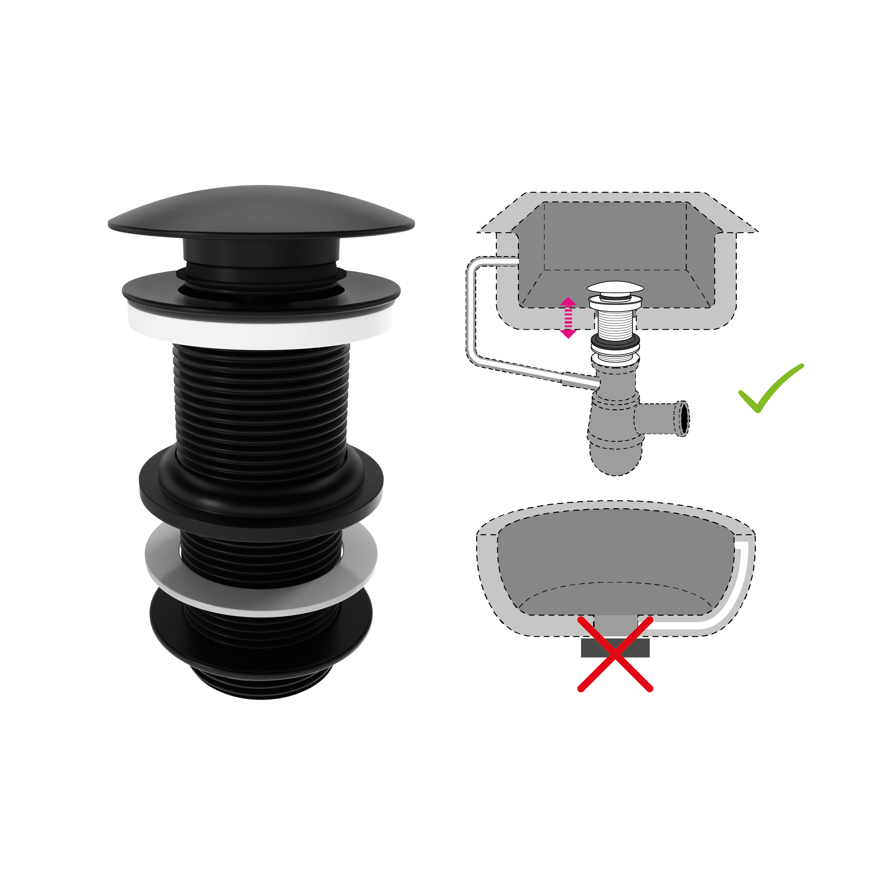 Korek KLIK KLAK bez przelewu czarny do umywalki okrągły 100 mm Equation - 3