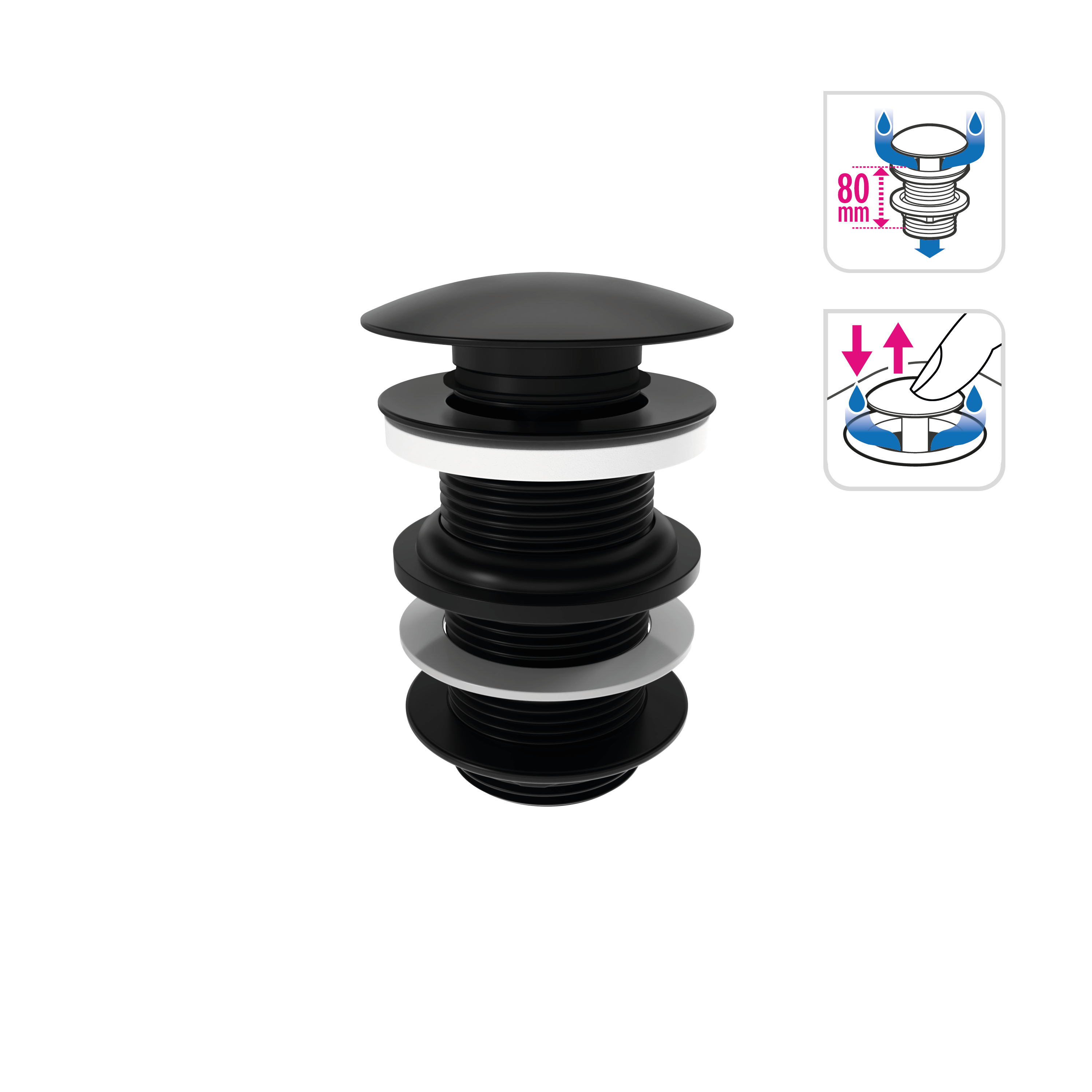 Bonde clic-clac pour lavabo, noir, Diam.66 mm, EQUATION - 4