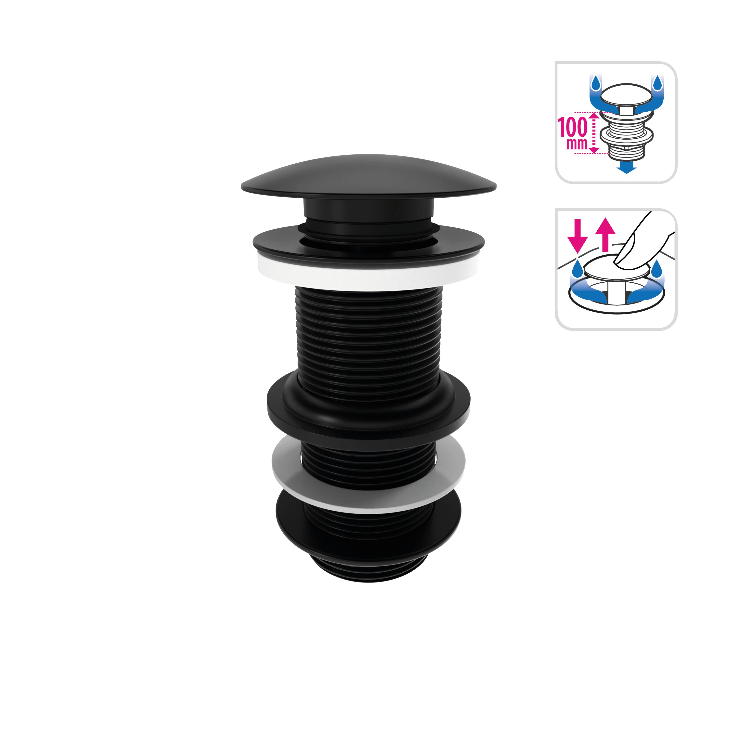 Korek KLIK KLAK bez przelewu czarny do umywalki okrągły 100 mm Equation - 4