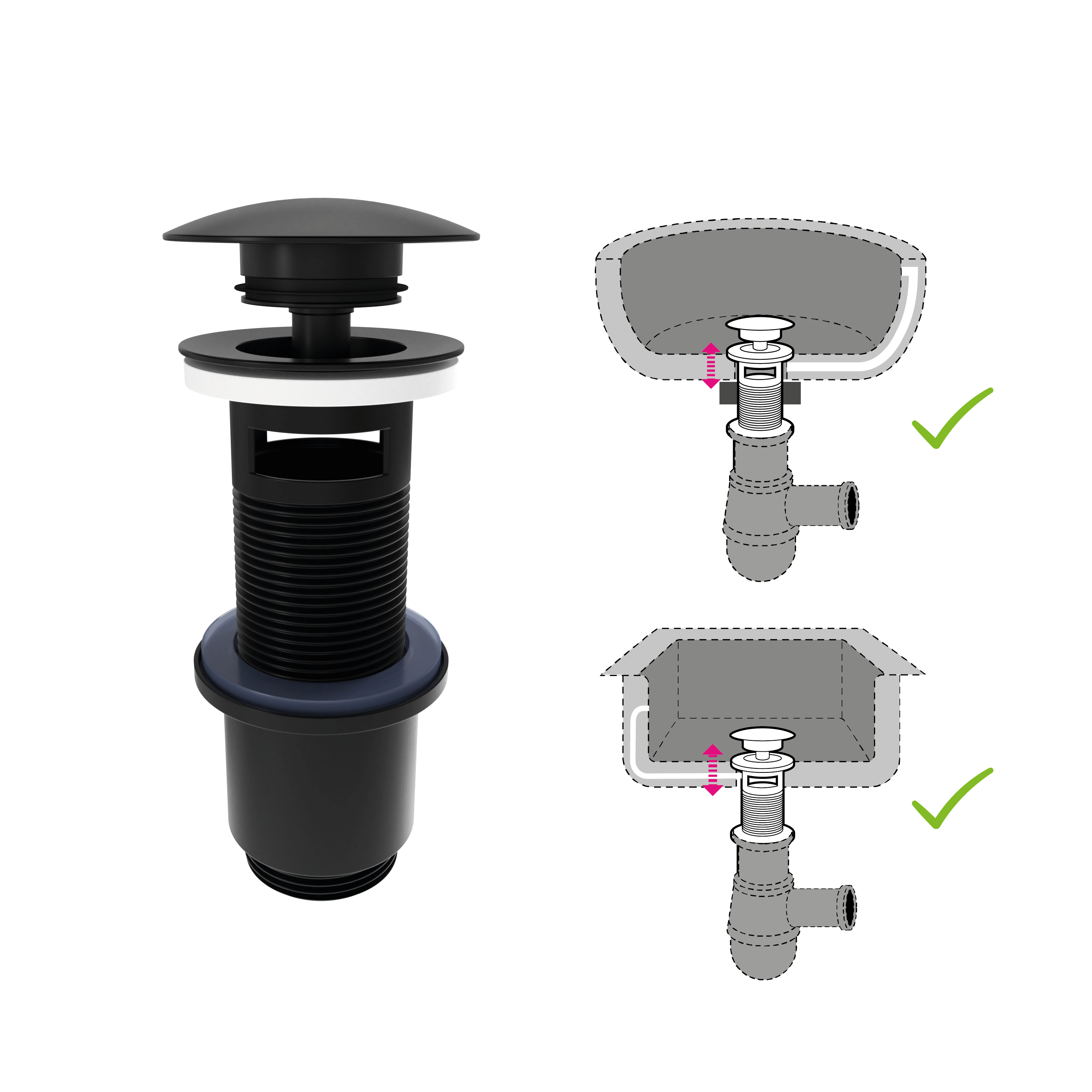 Korek umywalkowy KLIK-KLAK z przelewem czarny 80 mm CWC3B Equation - 5