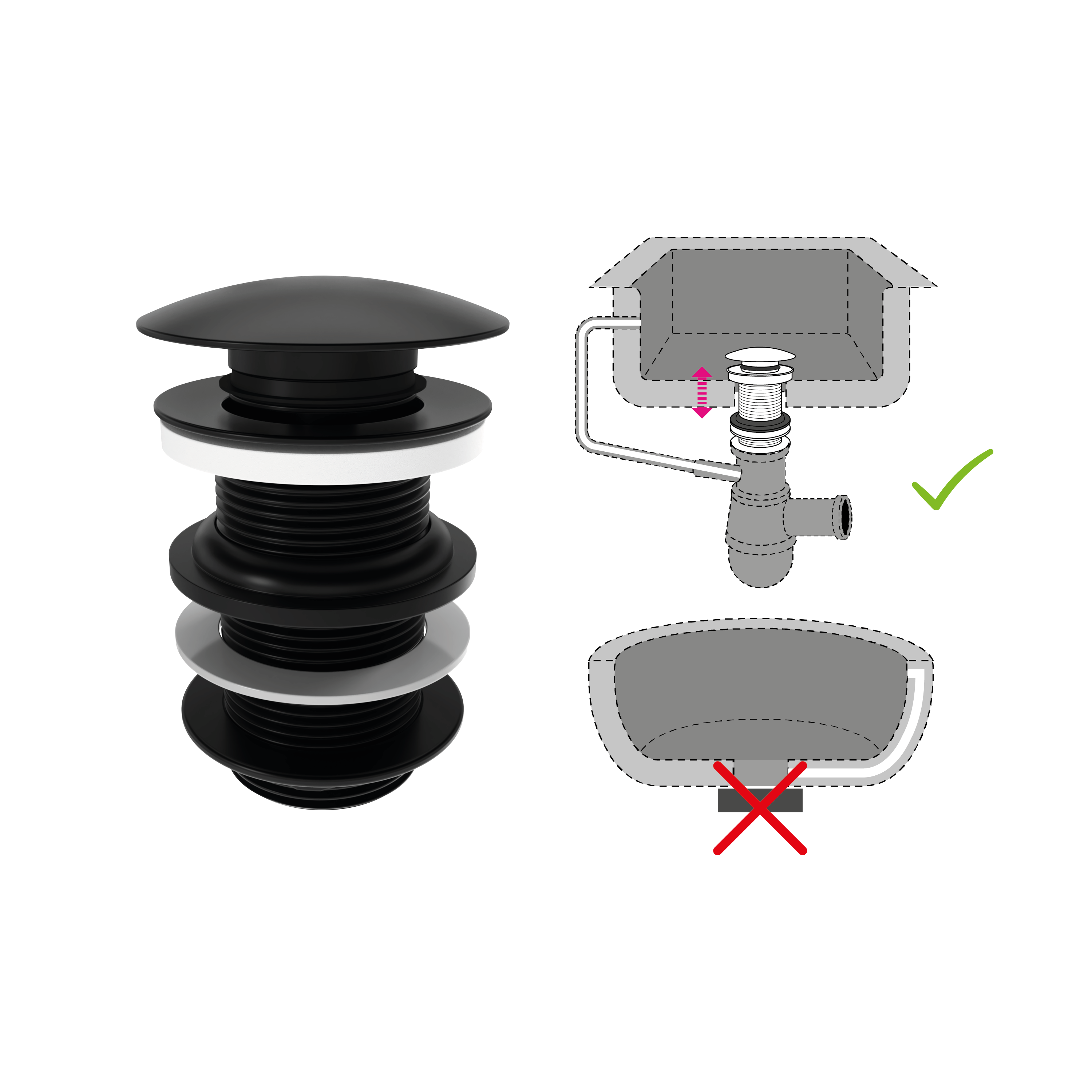 Bonde clic-clac pour lavabo, noir, Diam.66 mm, EQUATION - 3