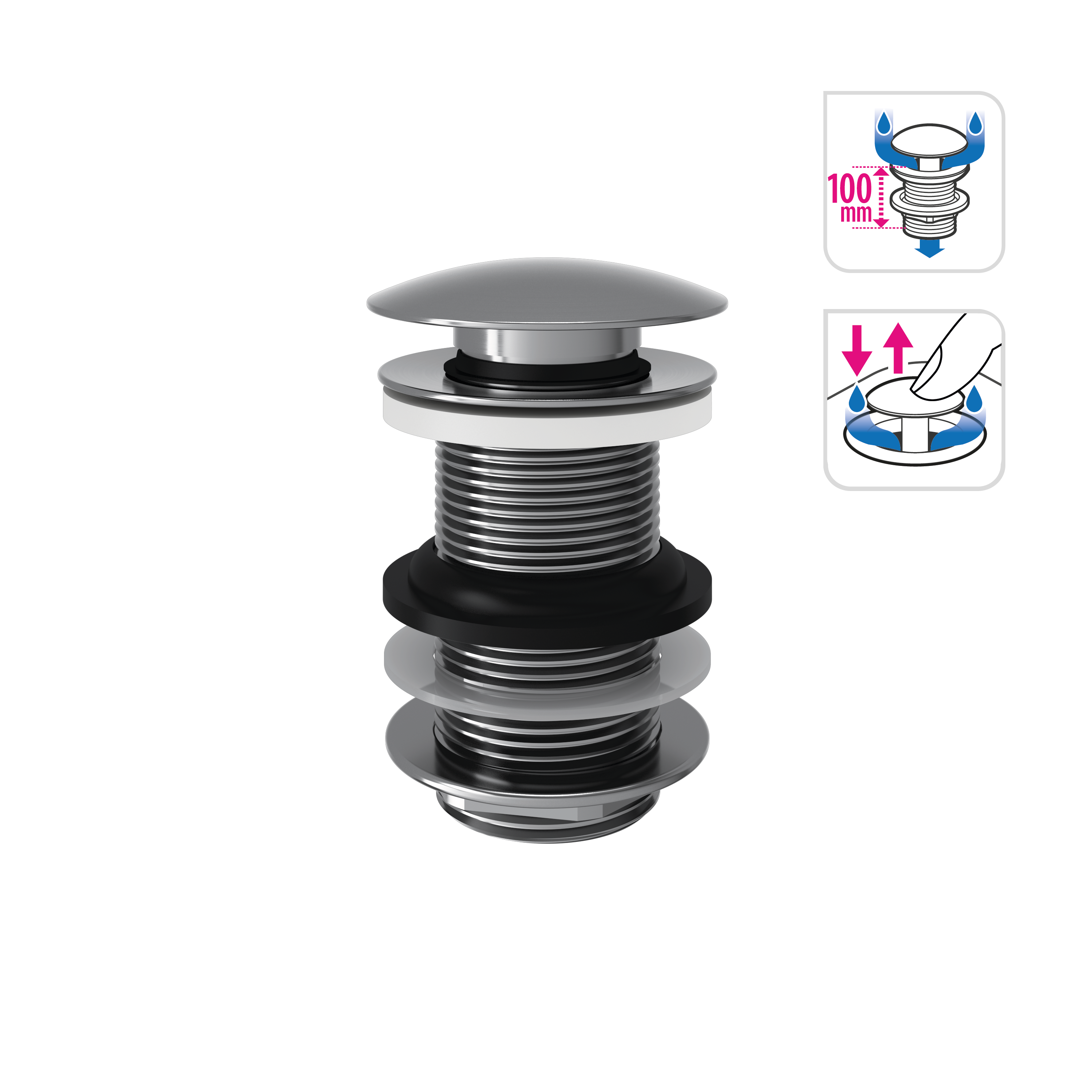 Bonde clic-clac pour lavabo, chrome, Diam.66 mm, EQUATION - 2