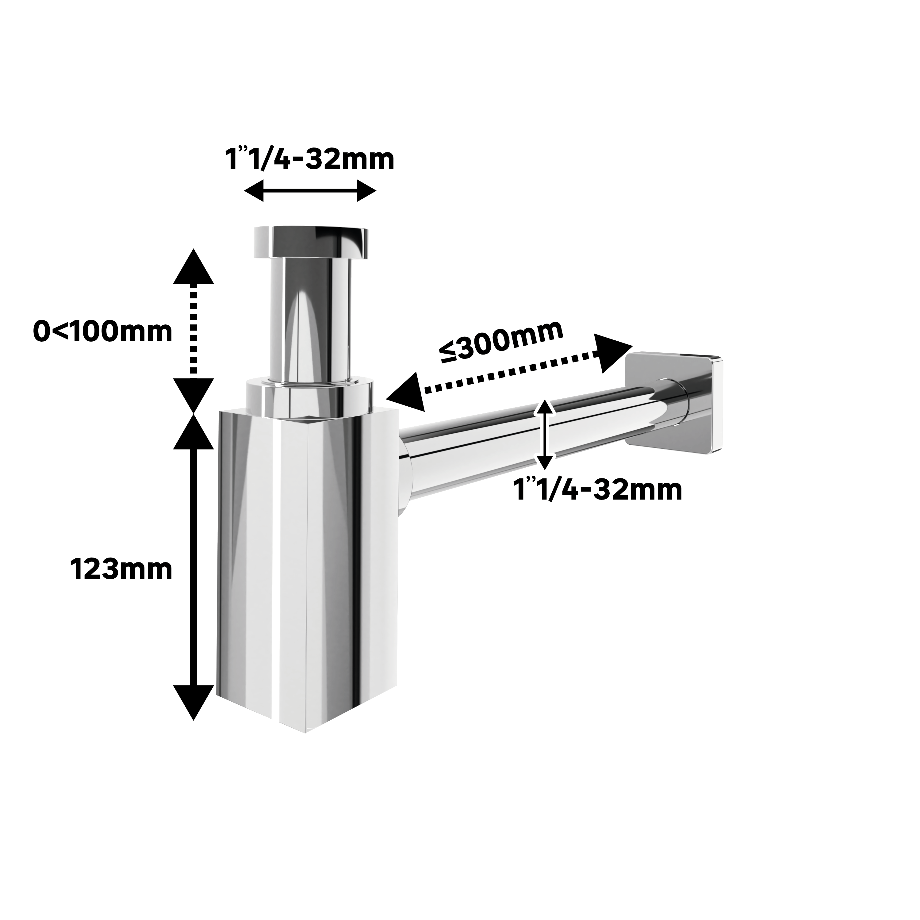 Sifón cuadrado EQUATION acero inoxidable cromado 11/4-D32 - 4