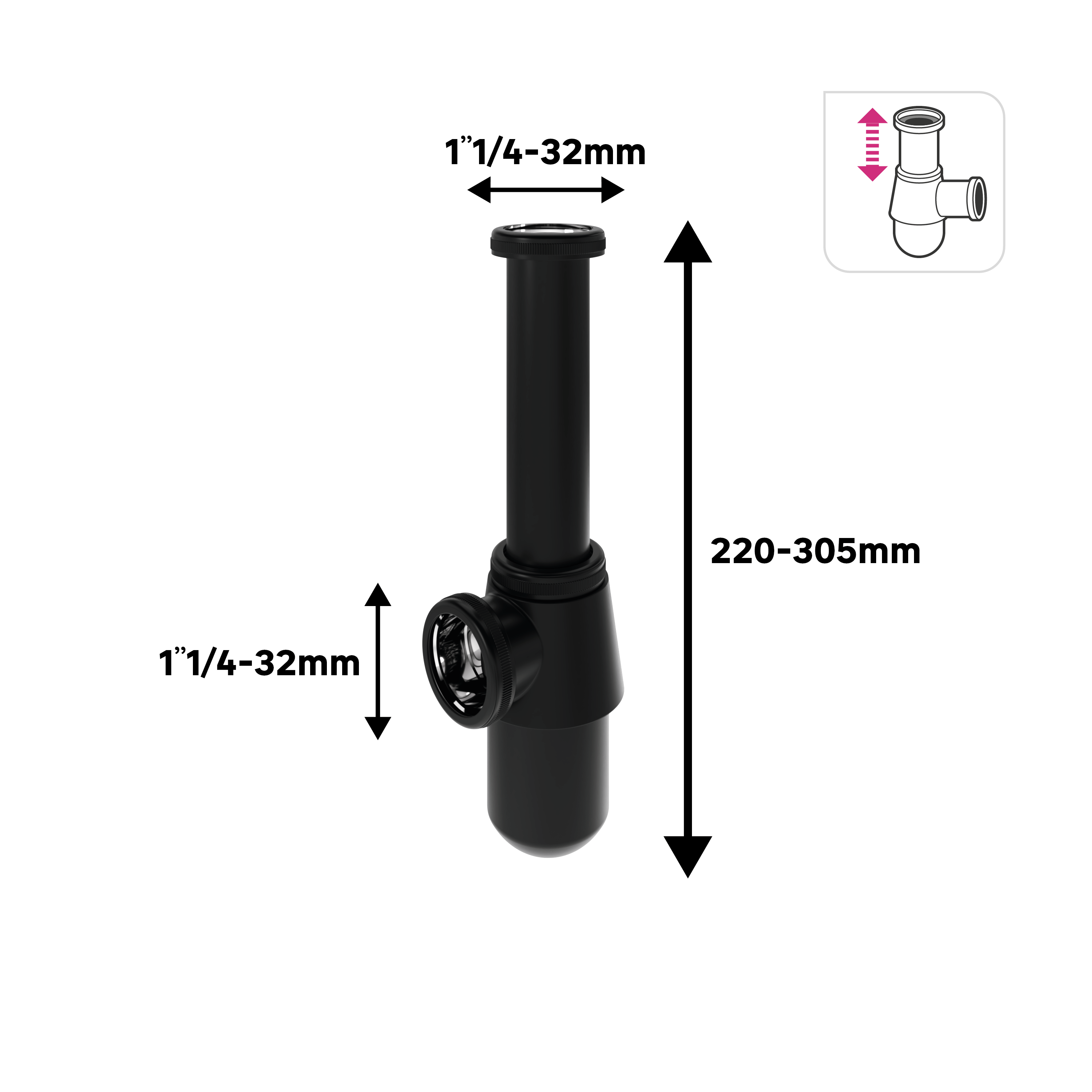 Sifón EQUATION negro mate 11/4-D32 - 3