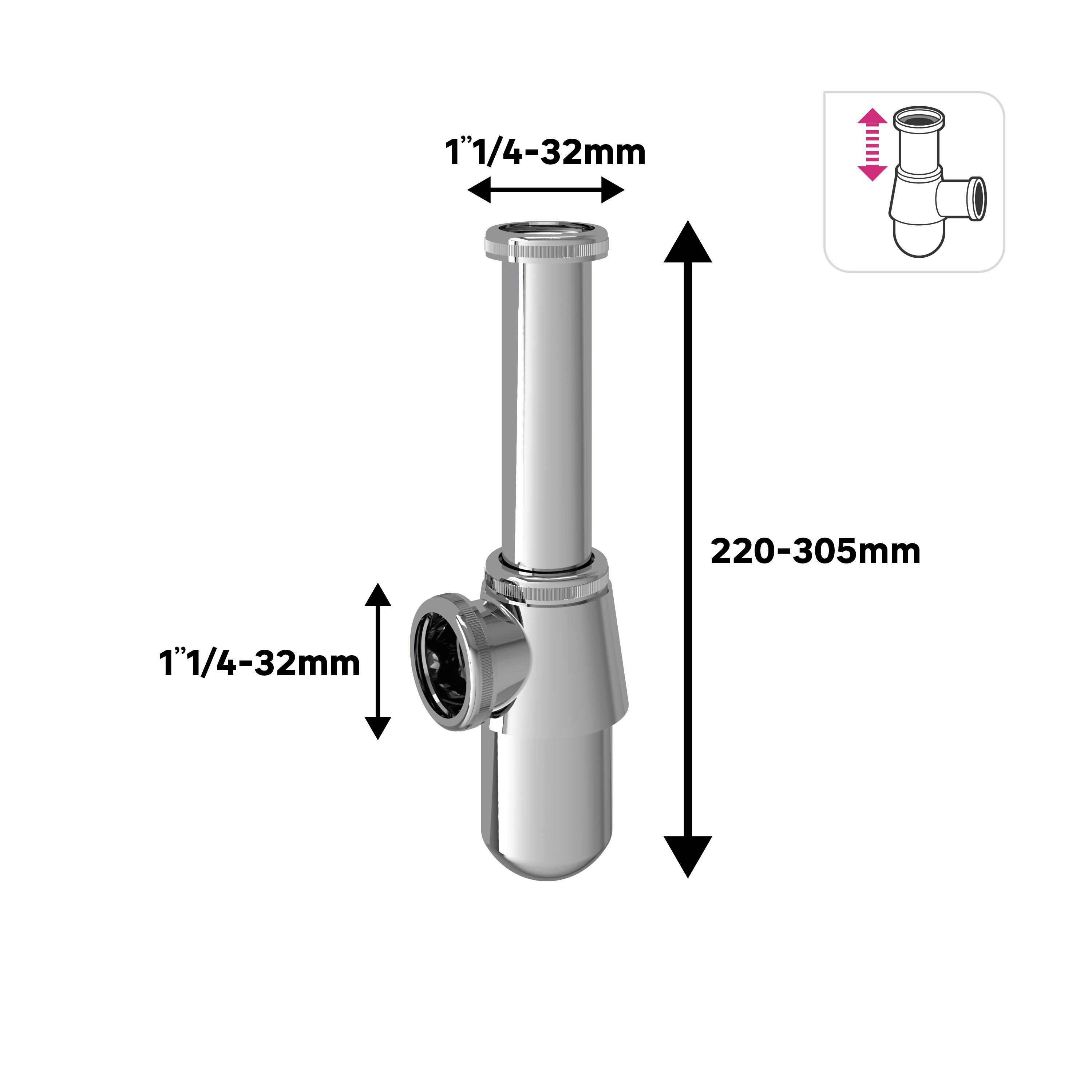 Sifón equation acero inoxidable cromado 11/4-d32