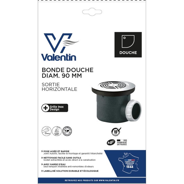 Bonde à bouchon pour bac de douche recyclé, noir, Diam..90 mm, VALENTIN